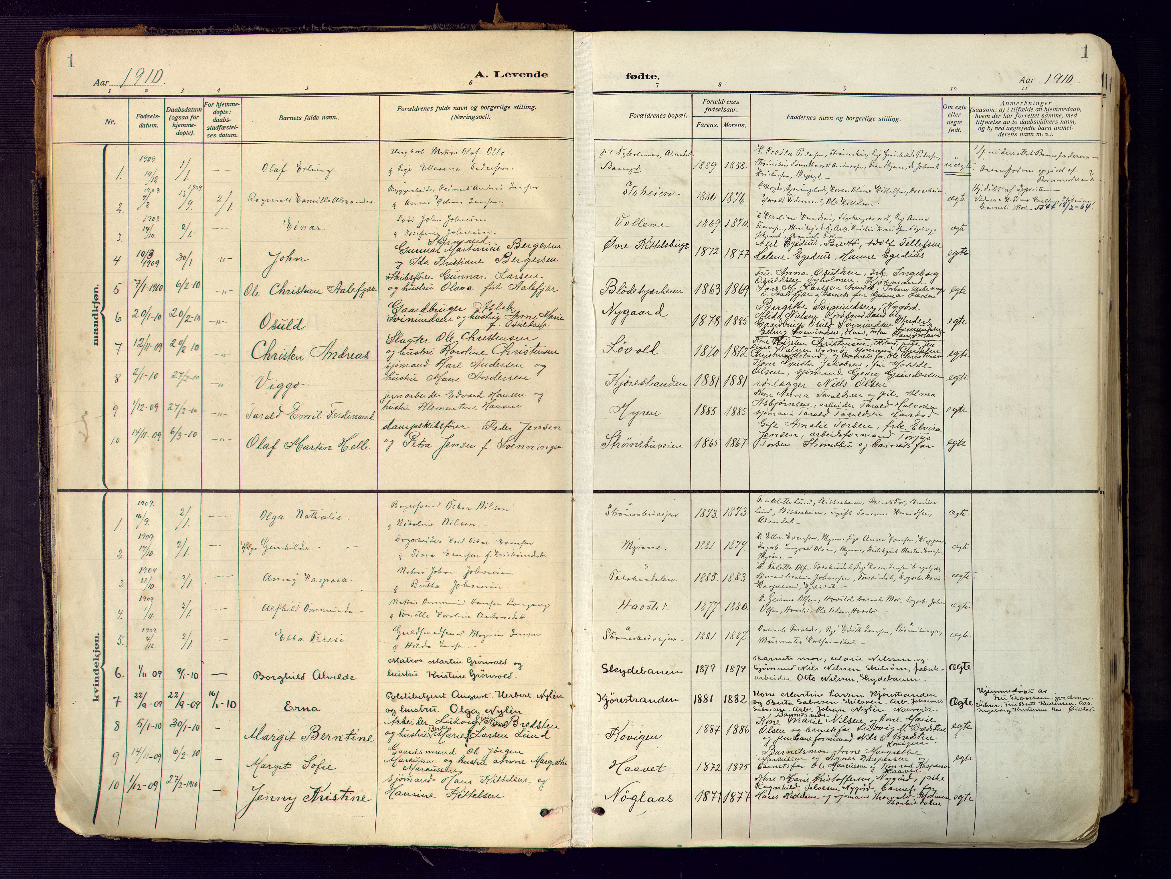 Barbu sokneprestkontor, SAK/1111-0003/F/Fa/L0006: Parish register (official) no. A 6, 1910-1929, p. 1
