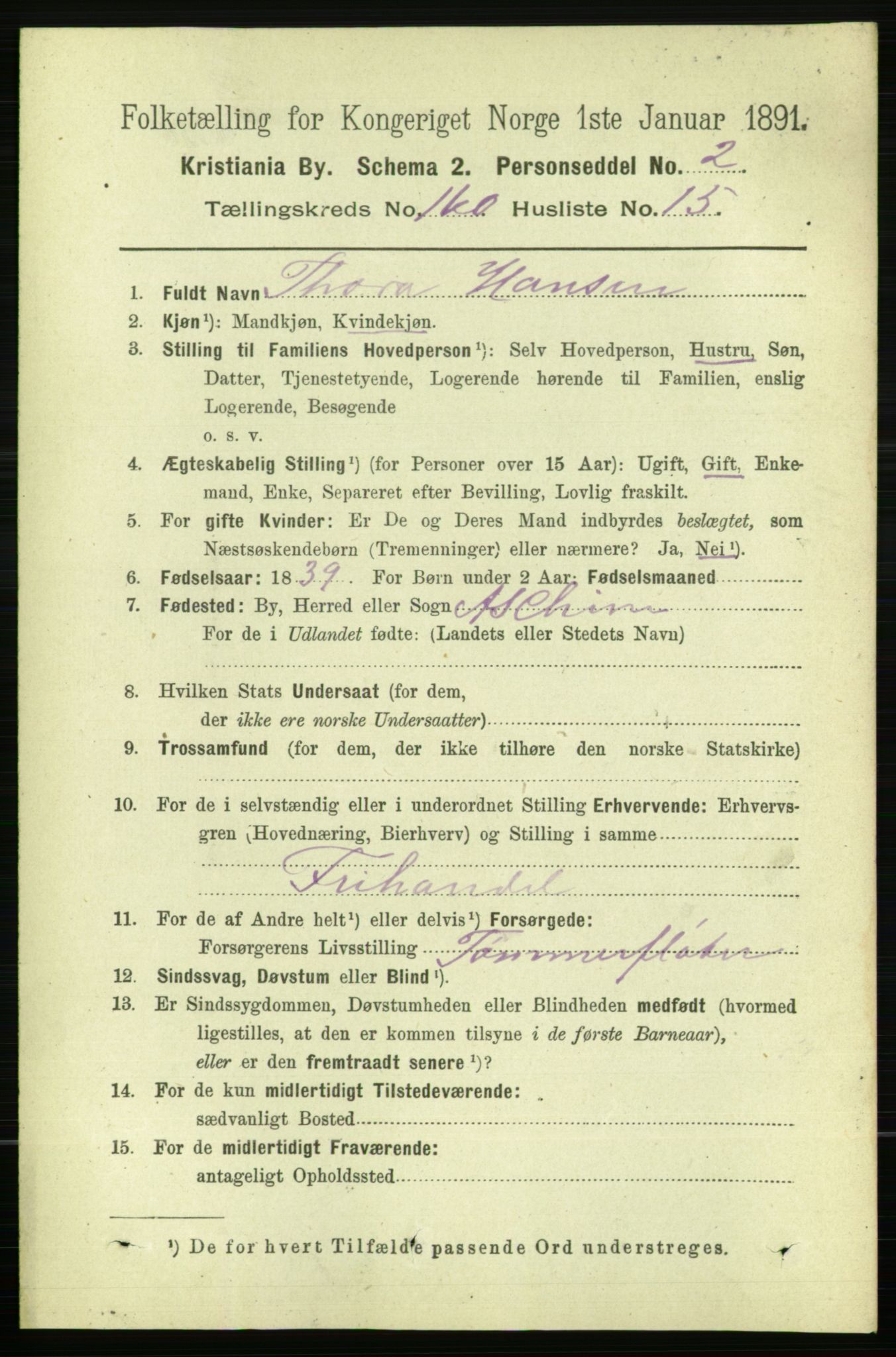 RA, 1891 census for 0301 Kristiania, 1891, p. 91043