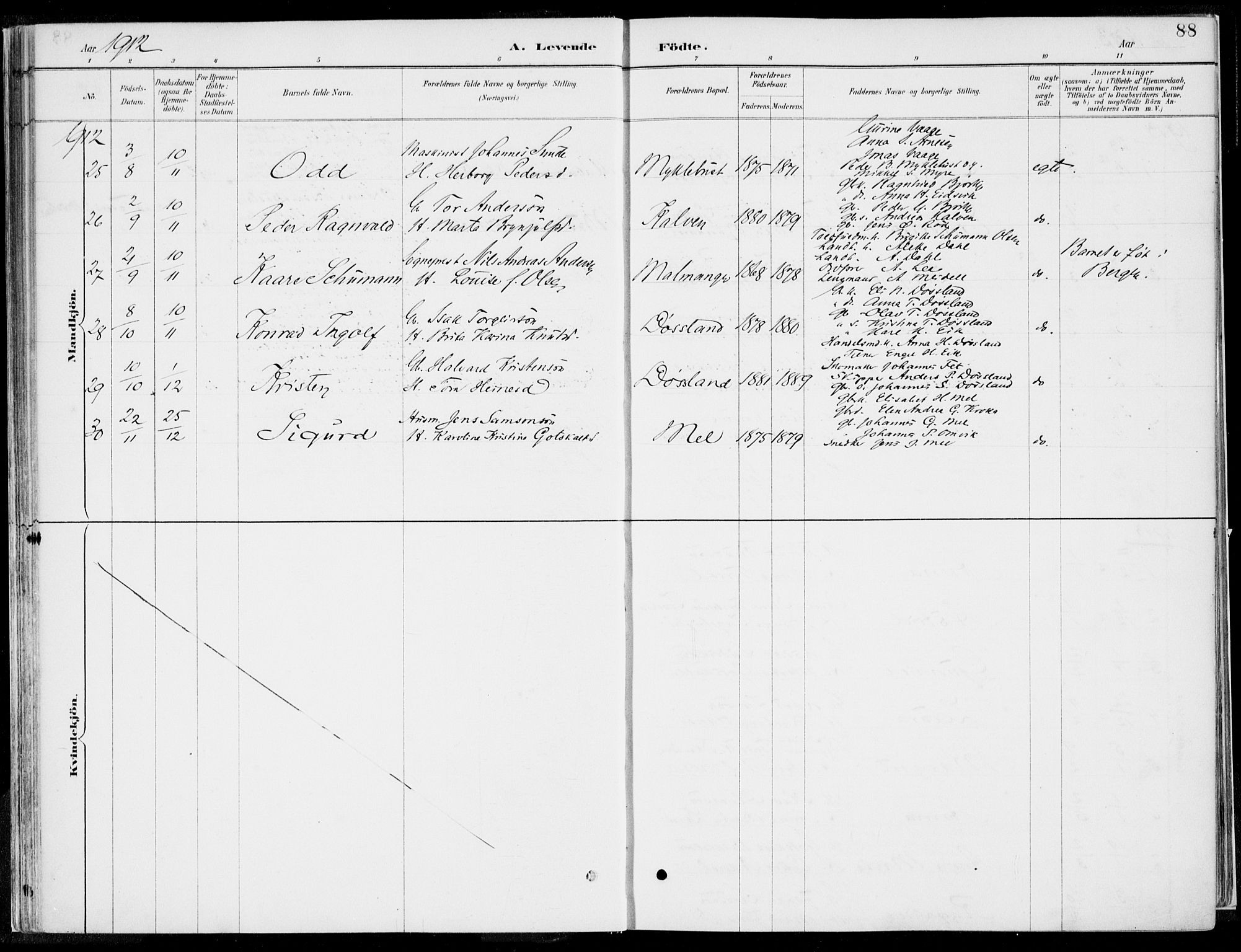 Kvinnherad sokneprestembete, SAB/A-76401/H/Haa: Parish register (official) no. B  1, 1887-1921, p. 88