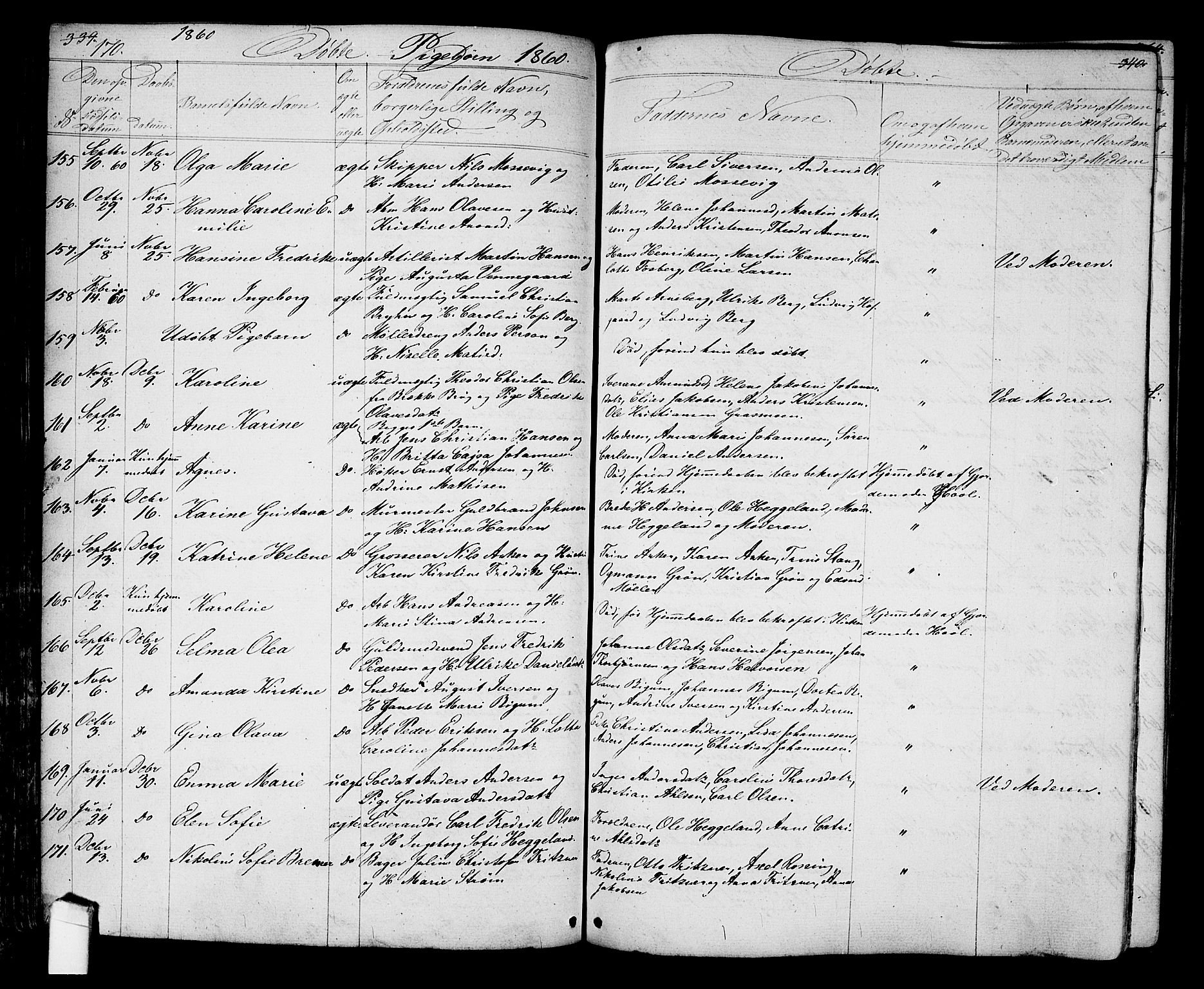 Halden prestekontor Kirkebøker, AV/SAO-A-10909/G/Ga/L0005a: Parish register (copy) no. 5A, 1855-1864, p. 170