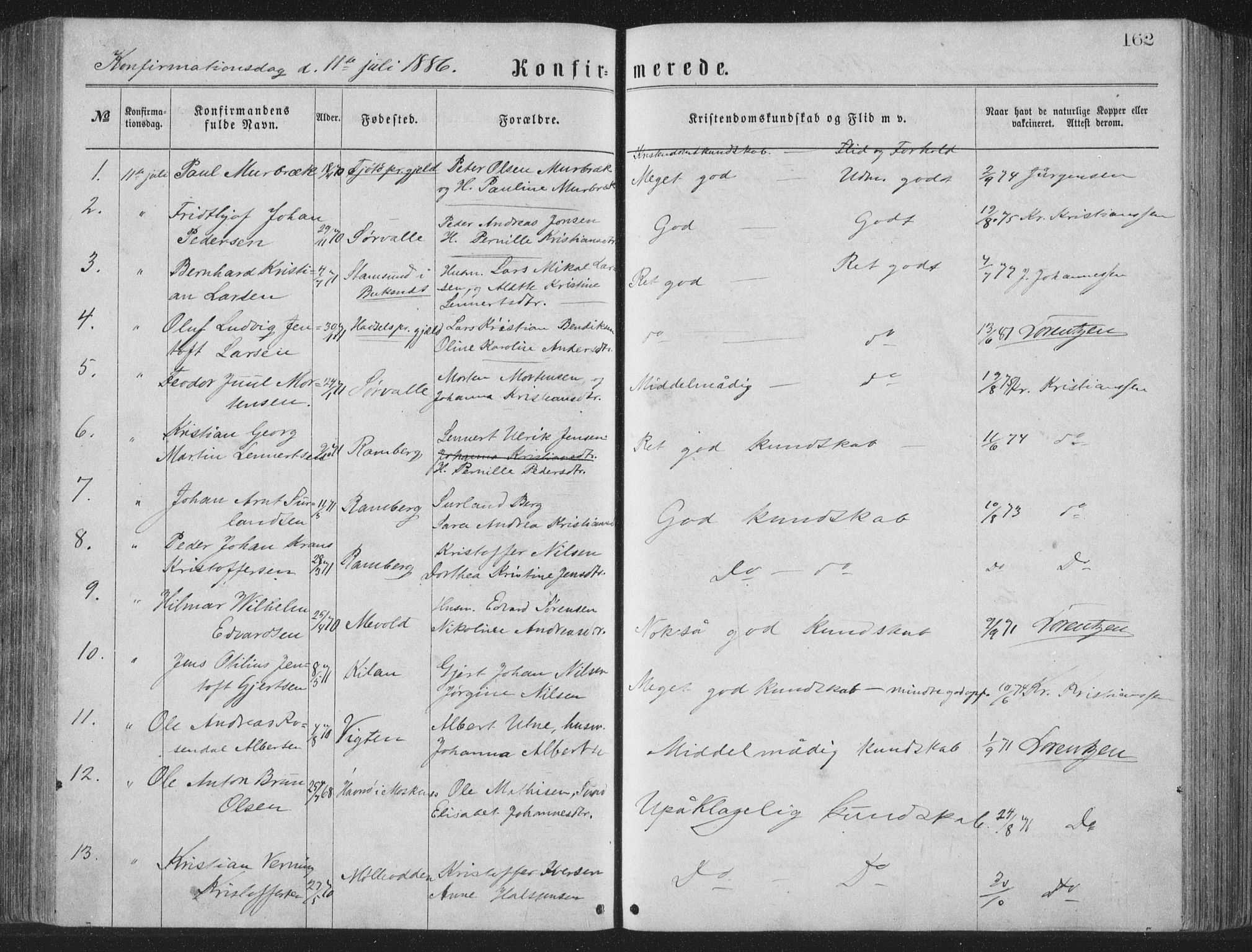 Ministerialprotokoller, klokkerbøker og fødselsregistre - Nordland, AV/SAT-A-1459/885/L1213: Parish register (copy) no. 885C02, 1874-1892, p. 162