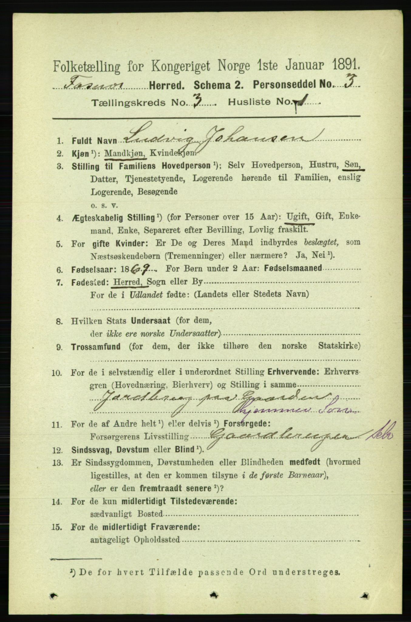 RA, 1891 census for 1748 Fosnes, 1891, p. 703