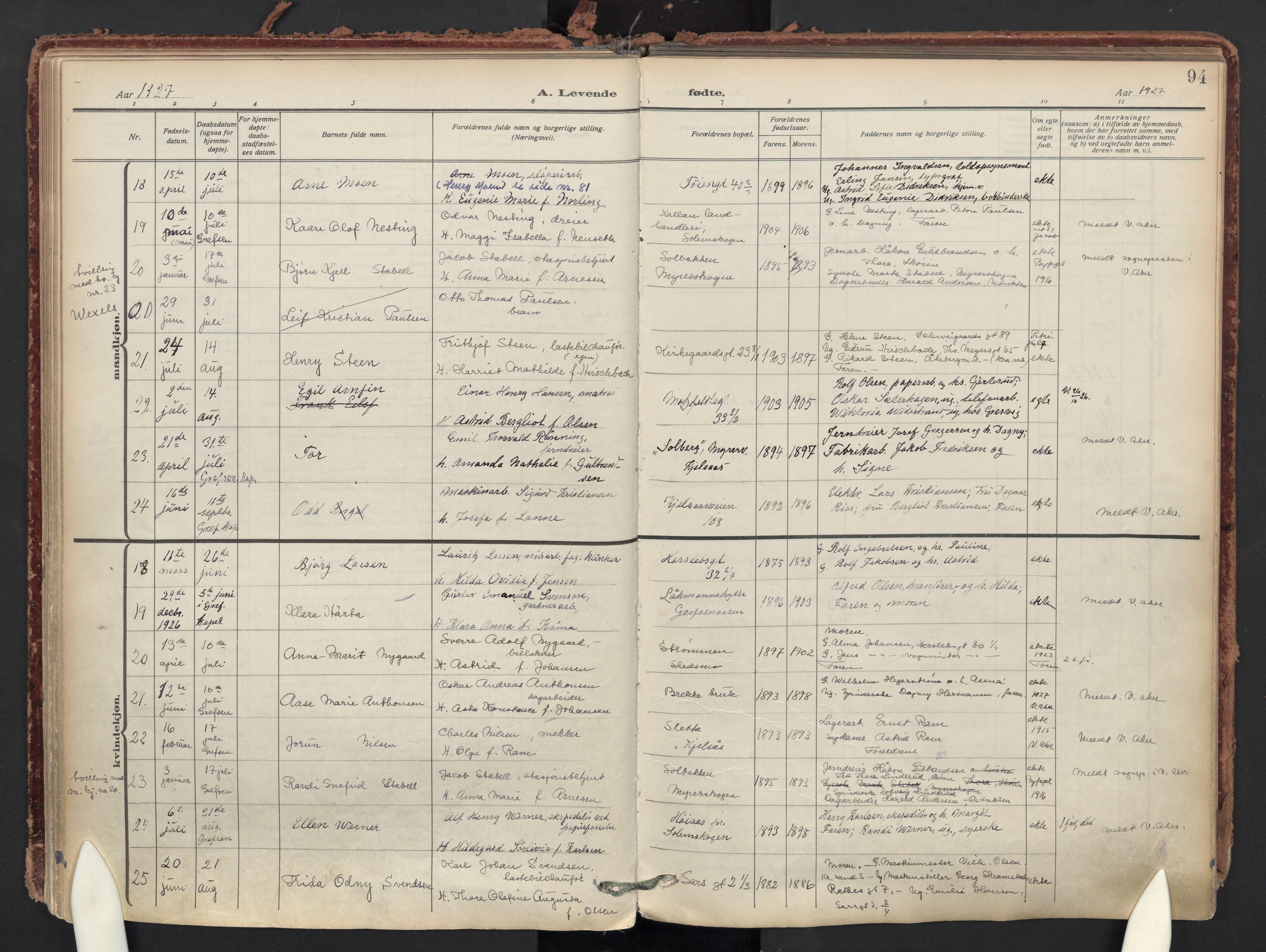 Tøyen prestekontor Kirkebøker, AV/SAO-A-10167a/F/Fa/L0004: Parish register (official) no. I 4, 1917-1931, p. 94