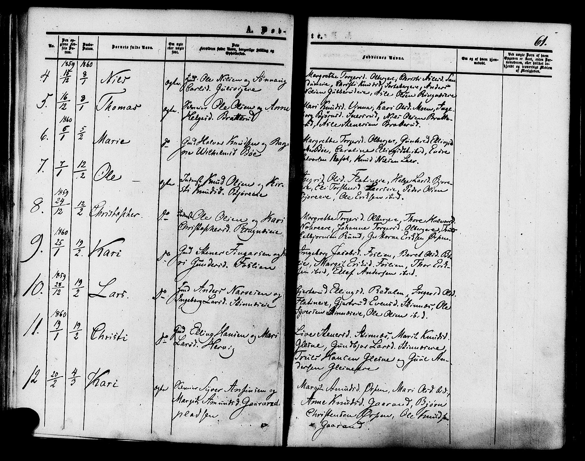 Krødsherad kirkebøker, AV/SAKO-A-19/F/Fa/L0003: Parish register (official) no. 3, 1851-1872, p. 61