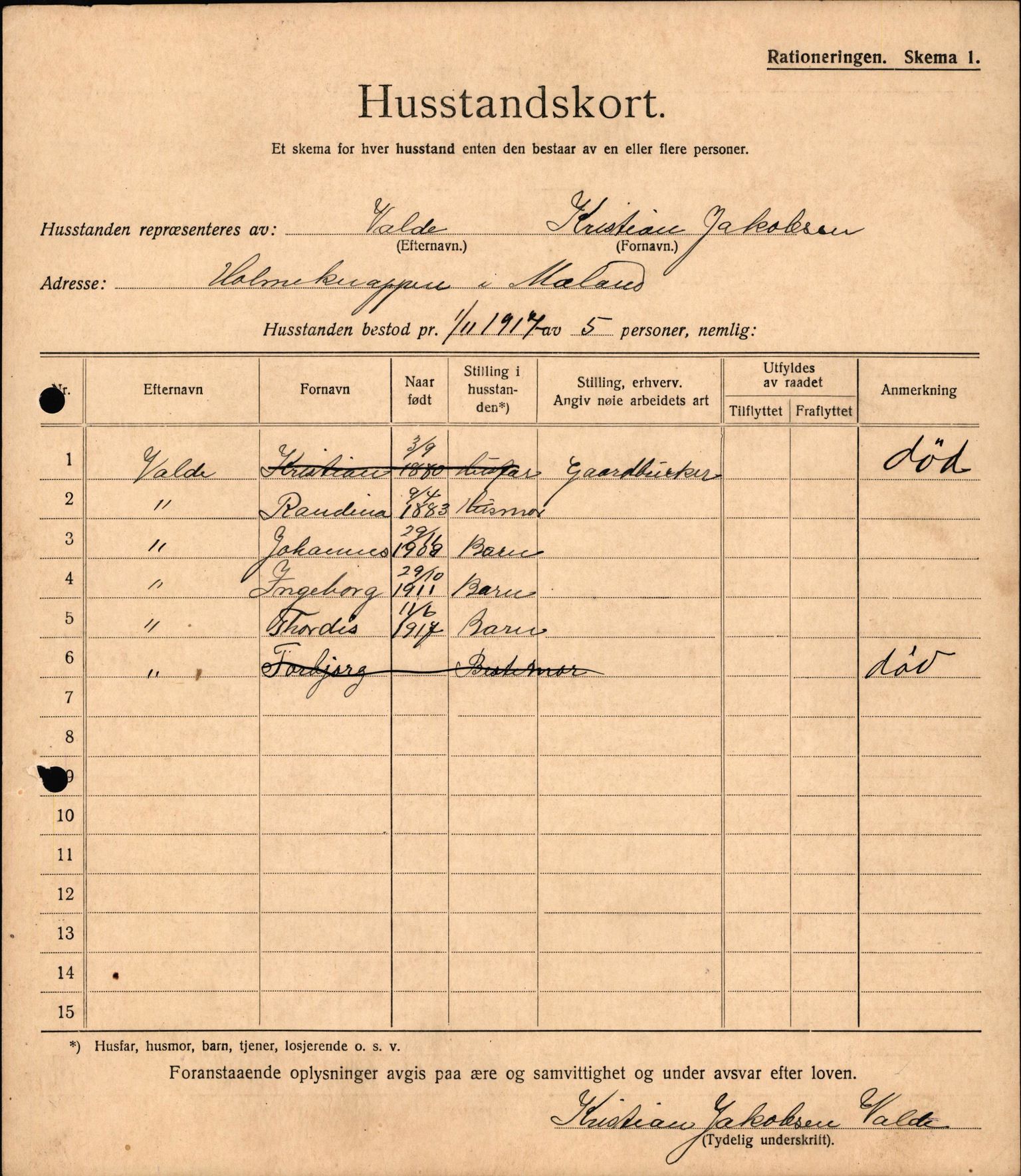 IKAH, Meland kommune, Provianteringsrådet, Husstander per 01.11.1917, 1917-1918, p. 155