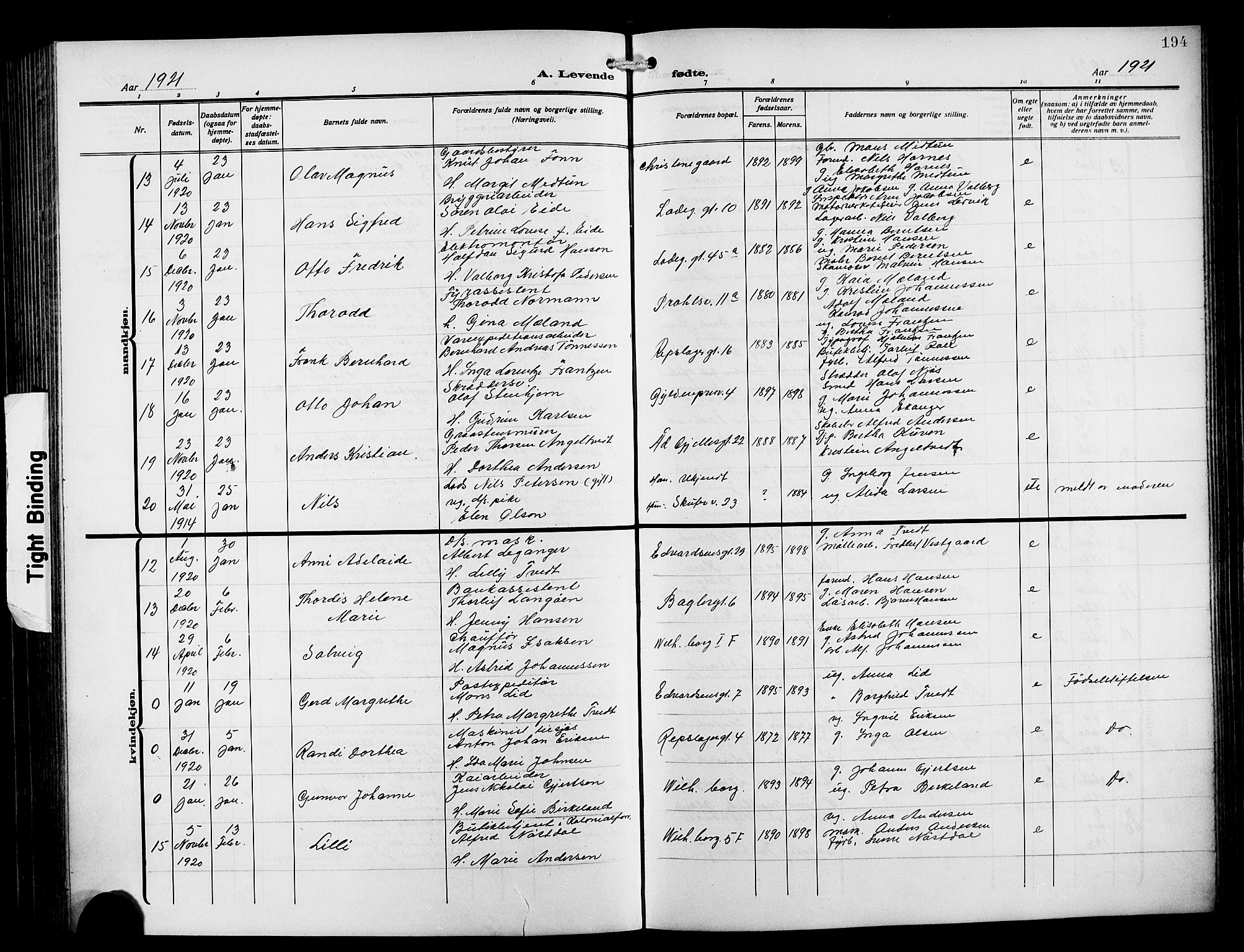 Sandviken Sokneprestembete, AV/SAB-A-77601/H/Hb/L0005: Parish register (copy) no. B 2, 1914-1925, p. 194