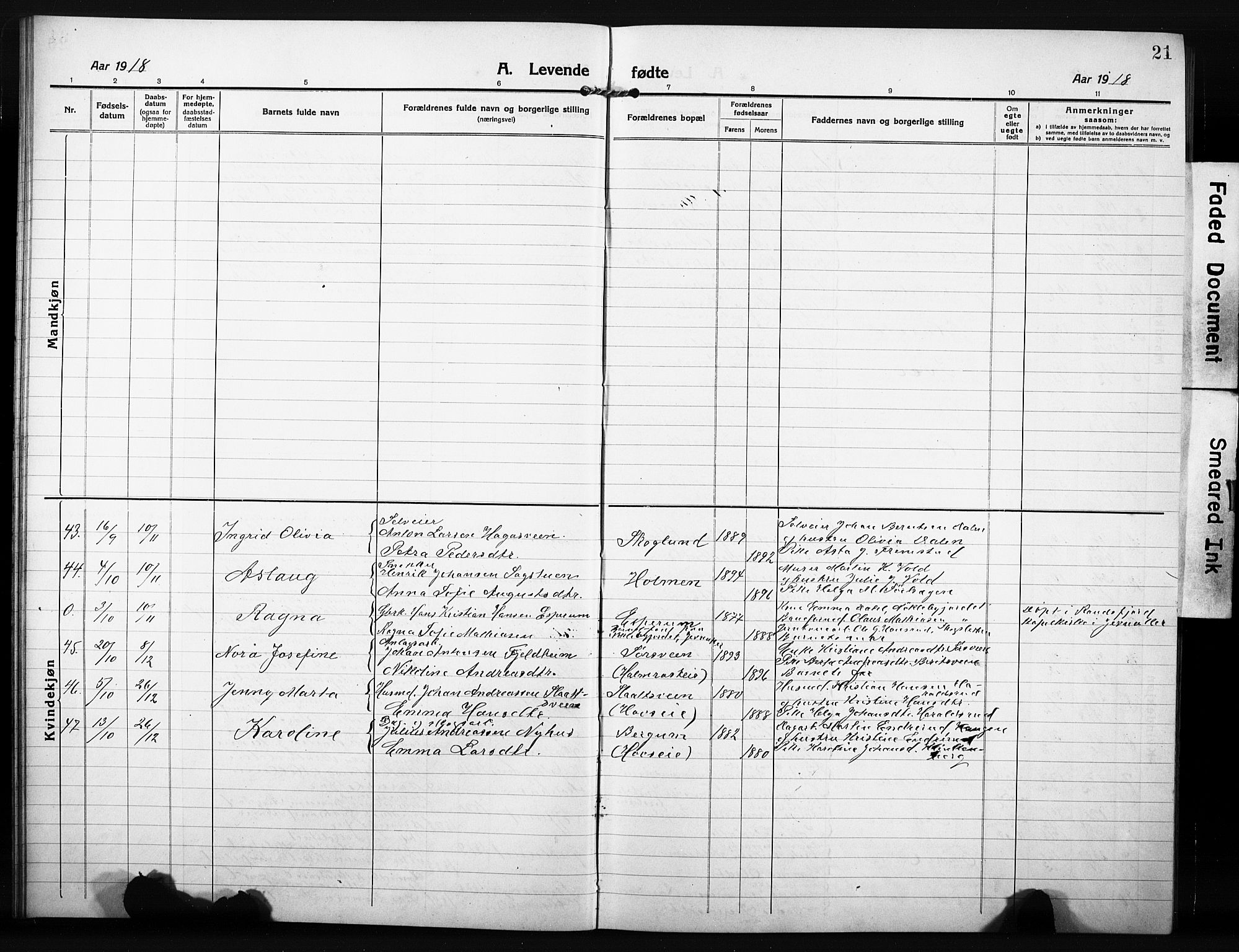 Søndre Land prestekontor, SAH/PREST-122/L/L0007: Parish register (copy) no. 7, 1915-1932, p. 21