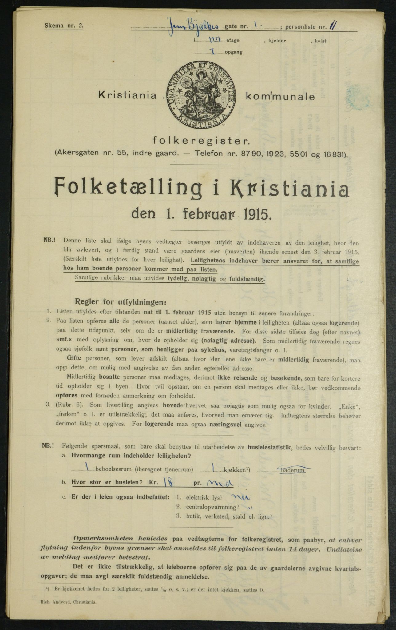 OBA, Municipal Census 1915 for Kristiania, 1915, p. 44998