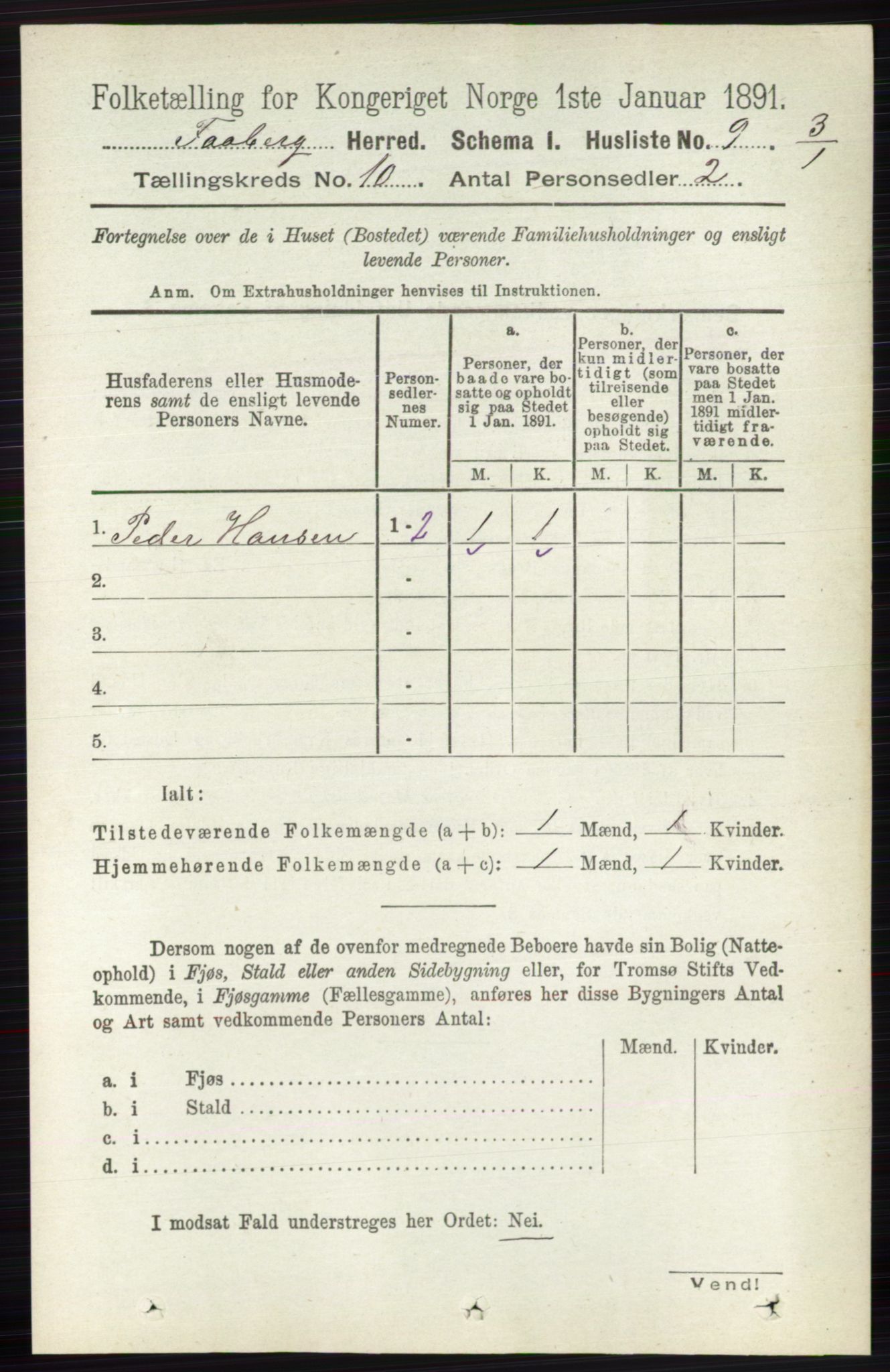 RA, 1891 census for 0524 Fåberg, 1891, p. 4047