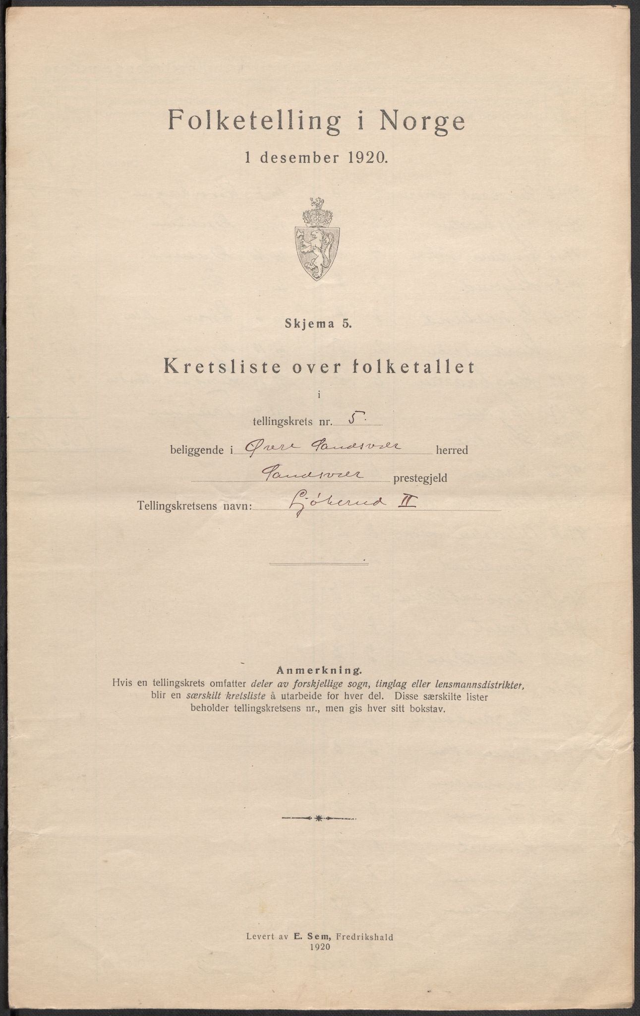 SAKO, 1920 census for Øvre Sandsvær, 1920, p. 17