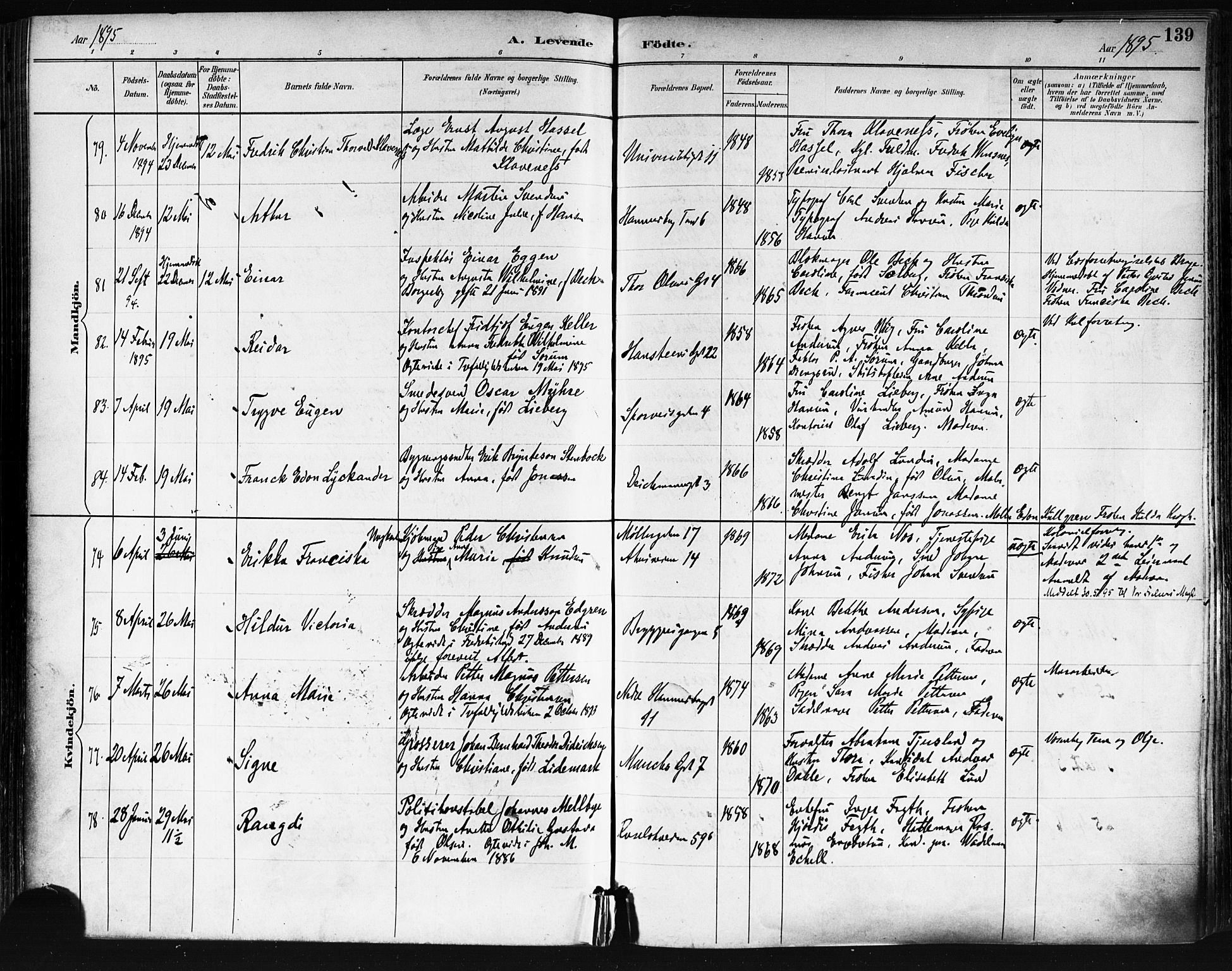 Trefoldighet prestekontor Kirkebøker, AV/SAO-A-10882/F/Fa/L0006: Parish register (official) no. I 6, 1891-1899, p. 139