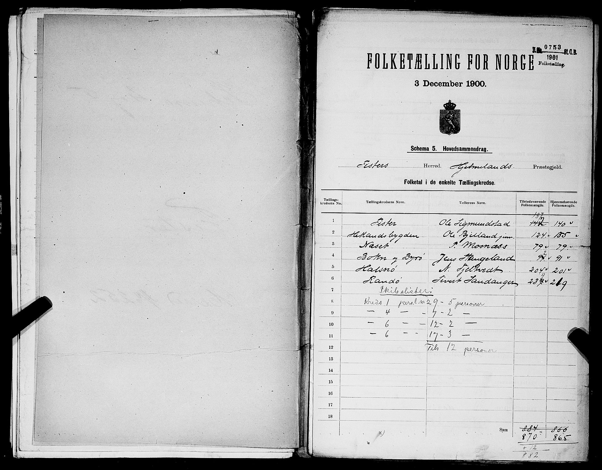 SAST, 1900 census for Fister, 1900, p. 2