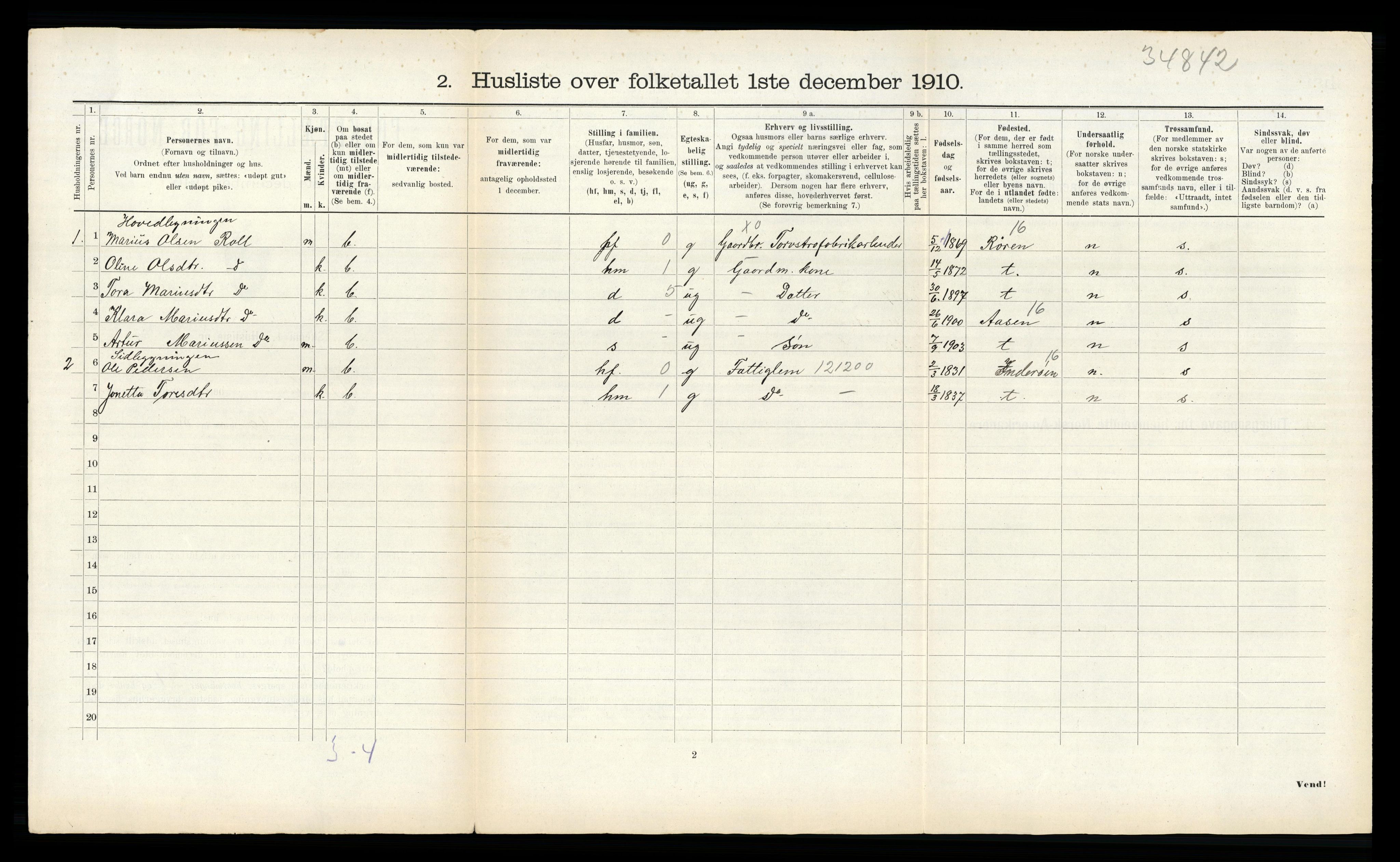 RA, 1910 census for Sparbu, 1910, p. 315