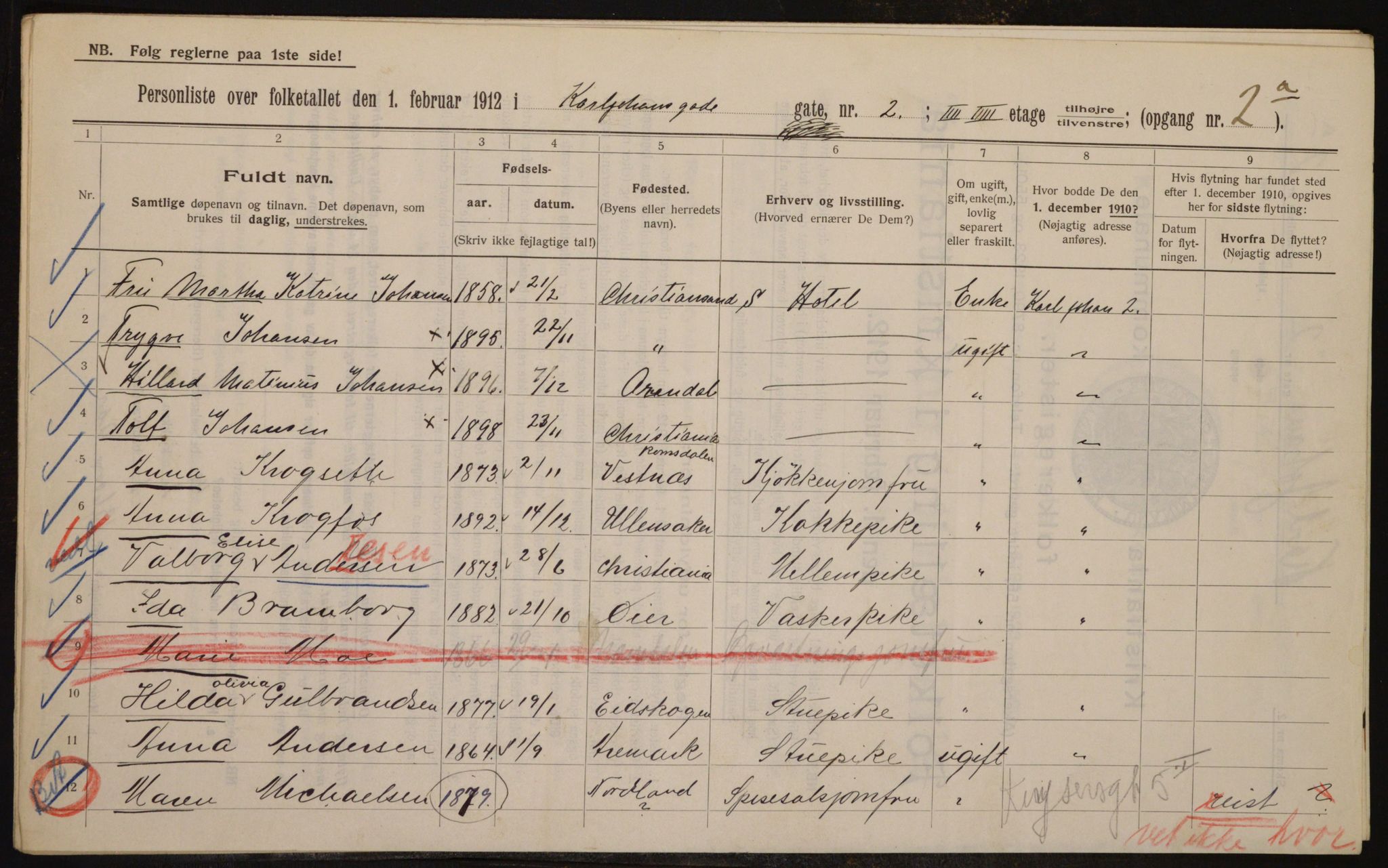 OBA, Municipal Census 1912 for Kristiania, 1912, p. 48993