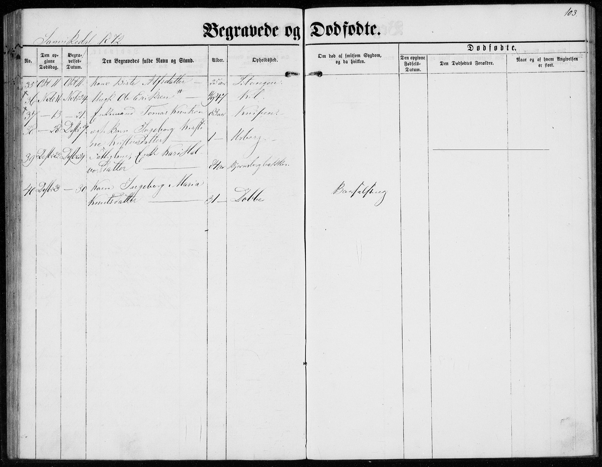 Sannidal kirkebøker, AV/SAKO-A-296/F/Fa/L0012: Parish register (official) no. 12, 1860-1873, p. 103