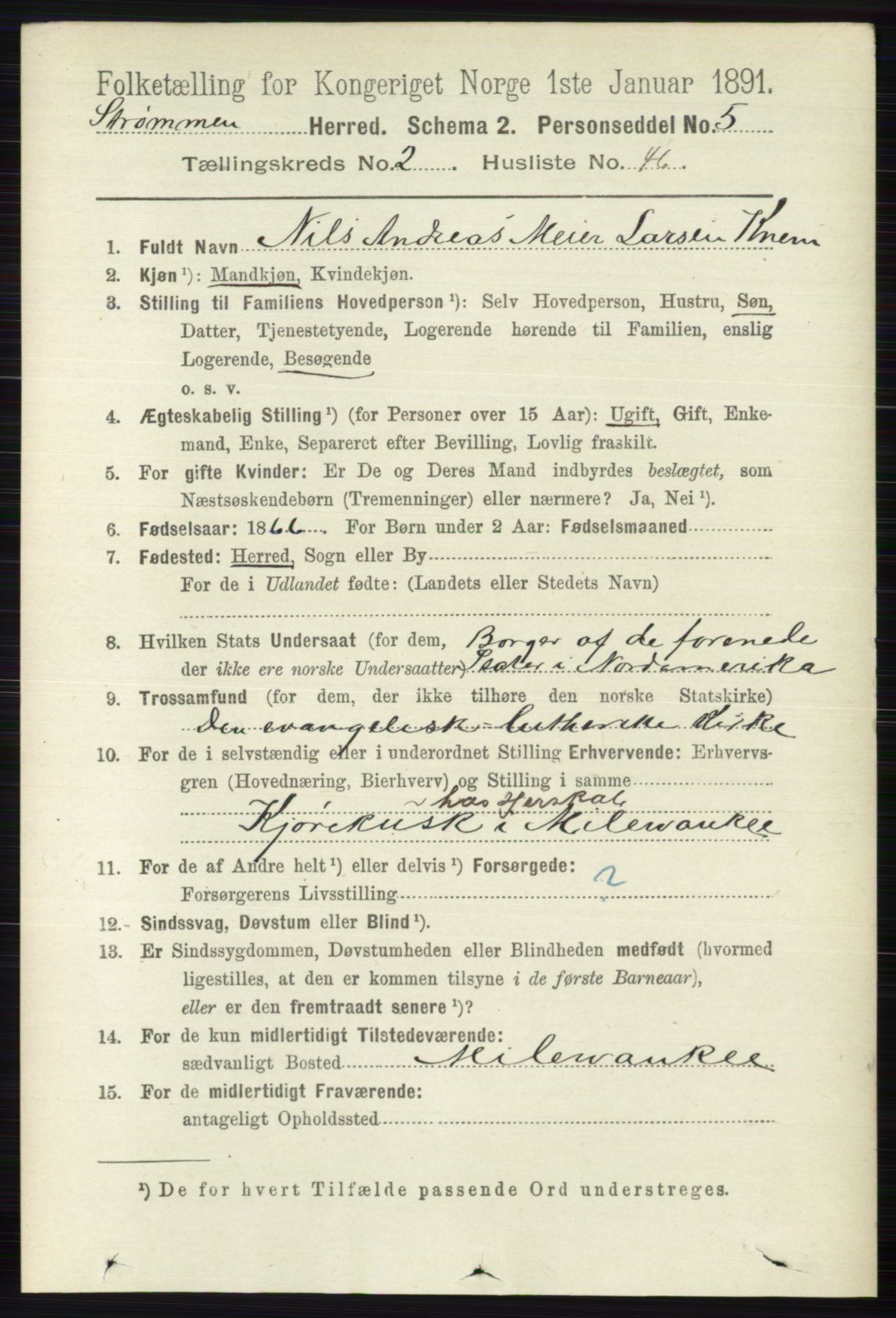 RA, 1891 census for 0711 Strømm, 1891, p. 969