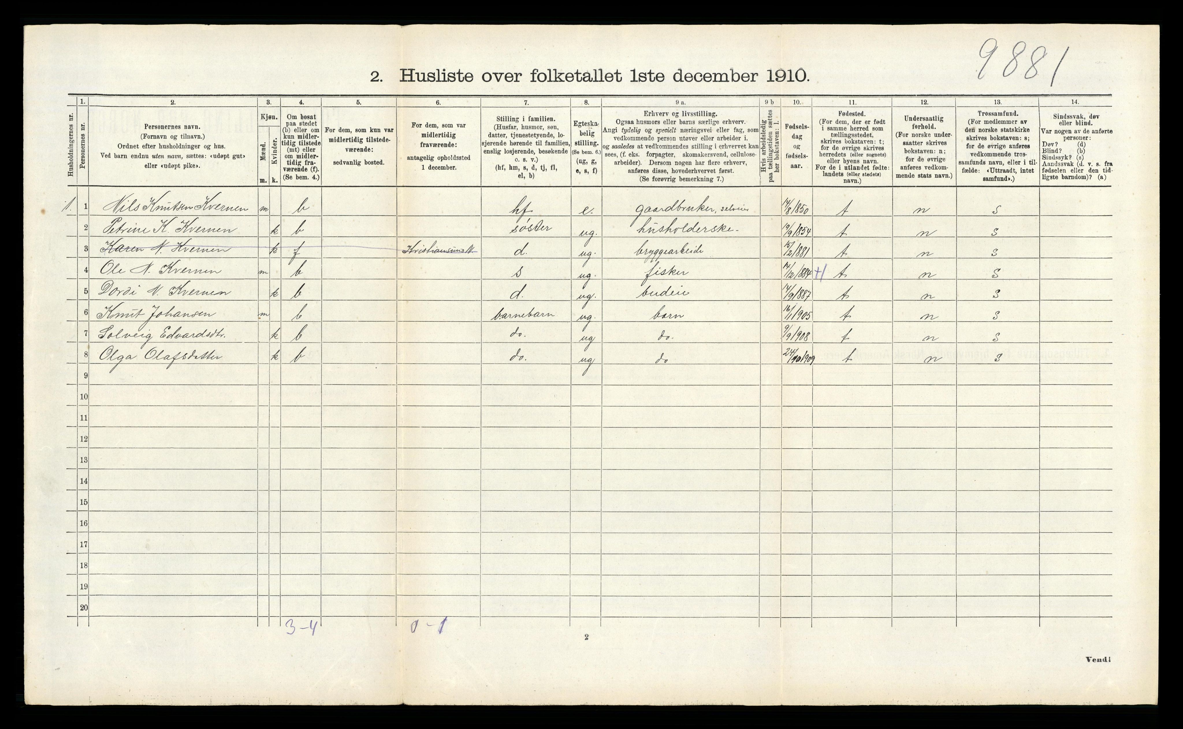 RA, 1910 census for Bremsnes, 1910, p. 239