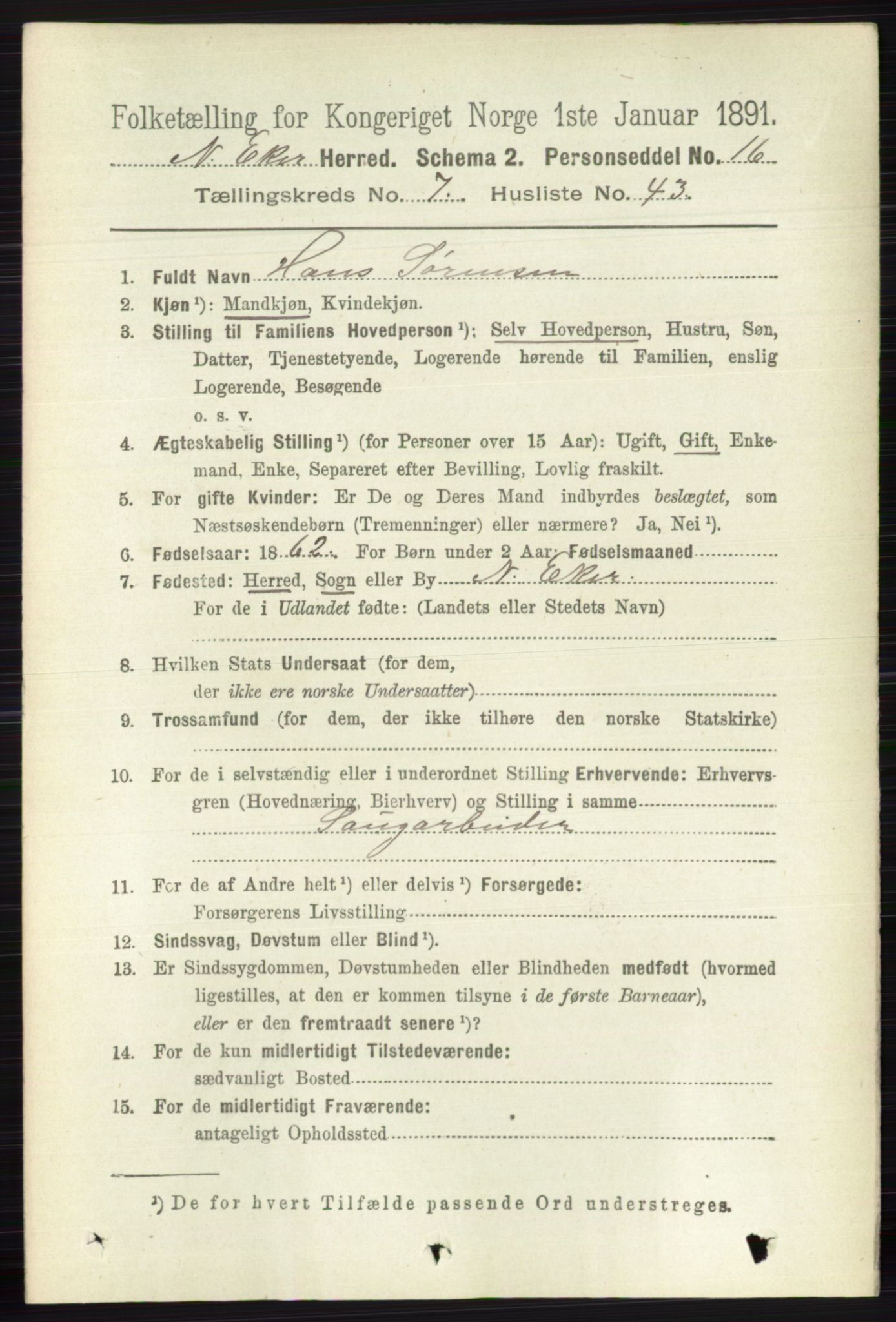 RA, 1891 census for 0625 Nedre Eiker, 1891, p. 3680