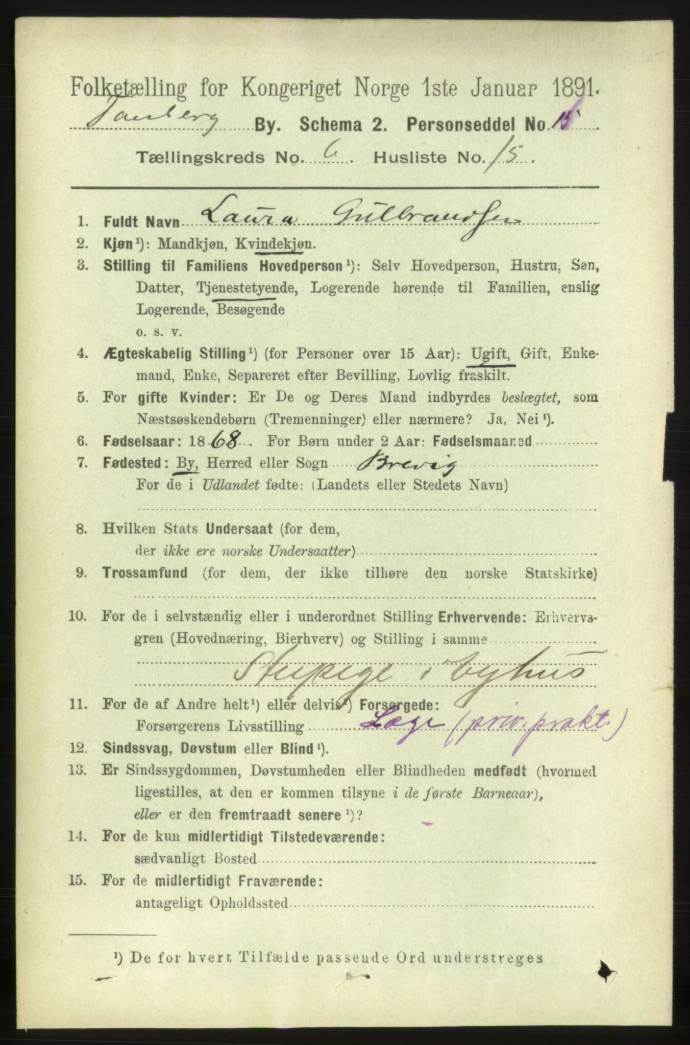 RA, 1891 census for 0705 Tønsberg, 1891, p. 2712