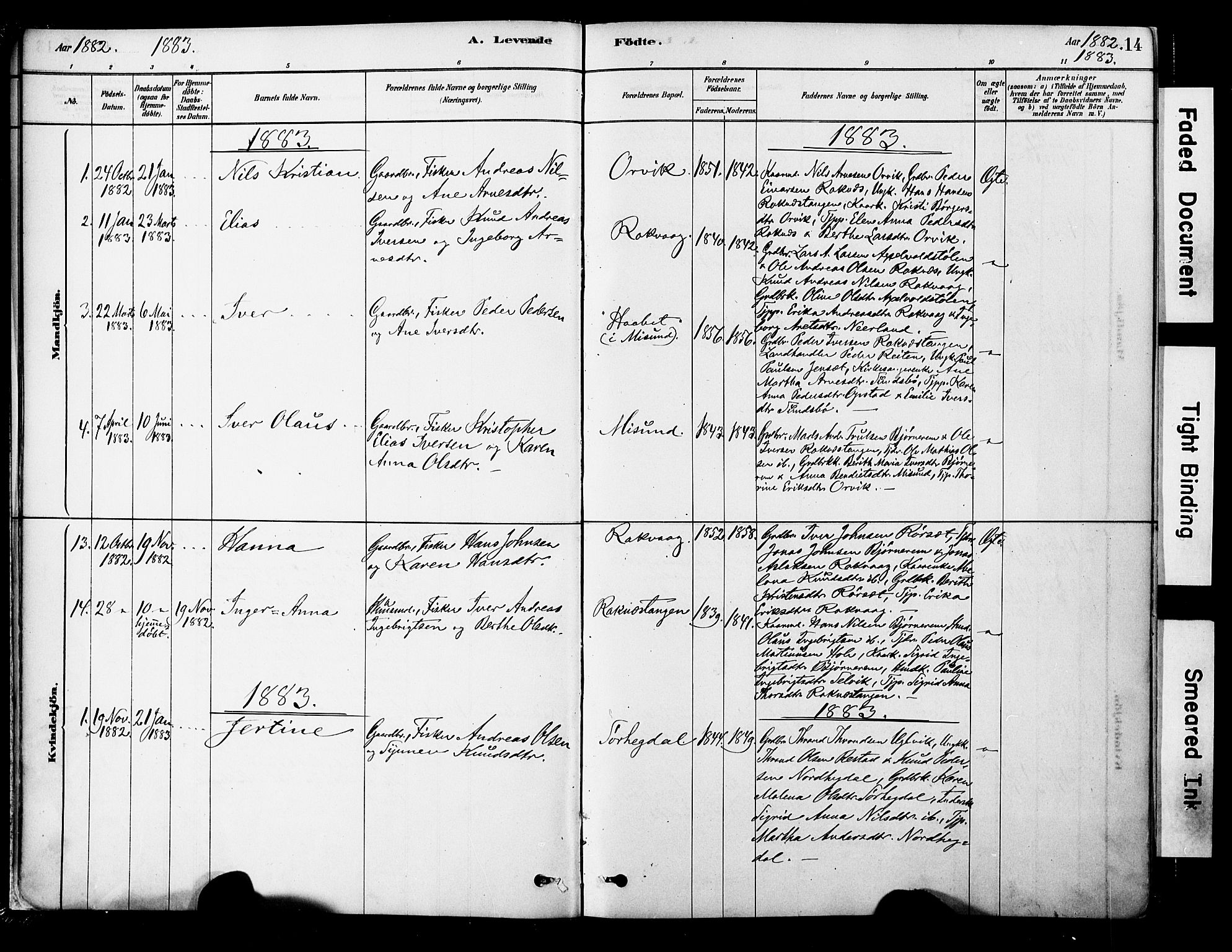 Ministerialprotokoller, klokkerbøker og fødselsregistre - Møre og Romsdal, SAT/A-1454/563/L0736: Parish register (official) no. 563A01, 1878-1903, p. 14