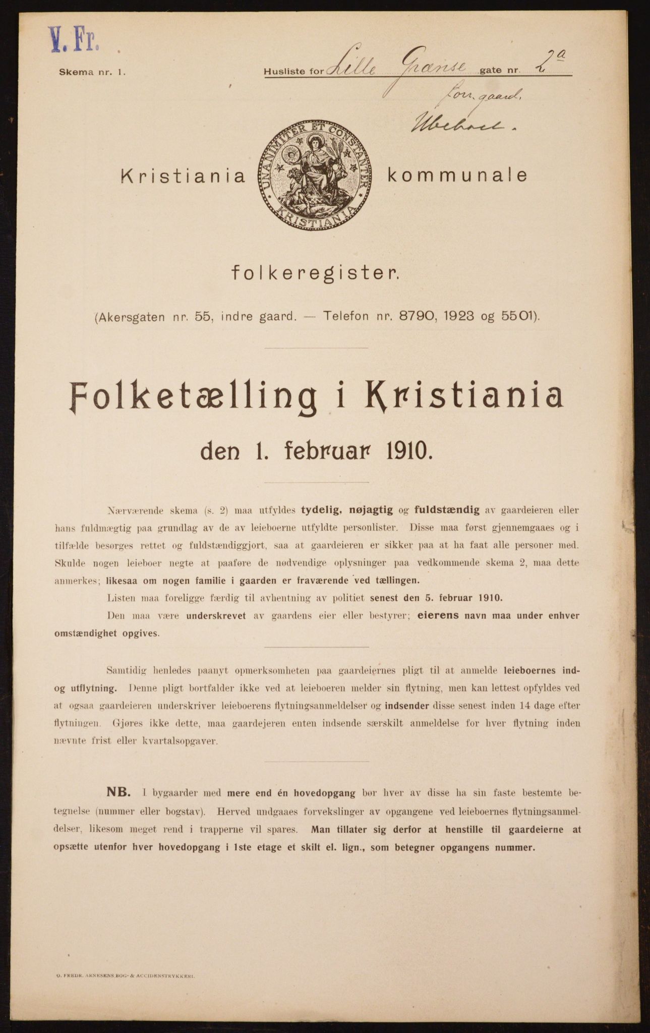 OBA, Municipal Census 1910 for Kristiania, 1910, p. 55555