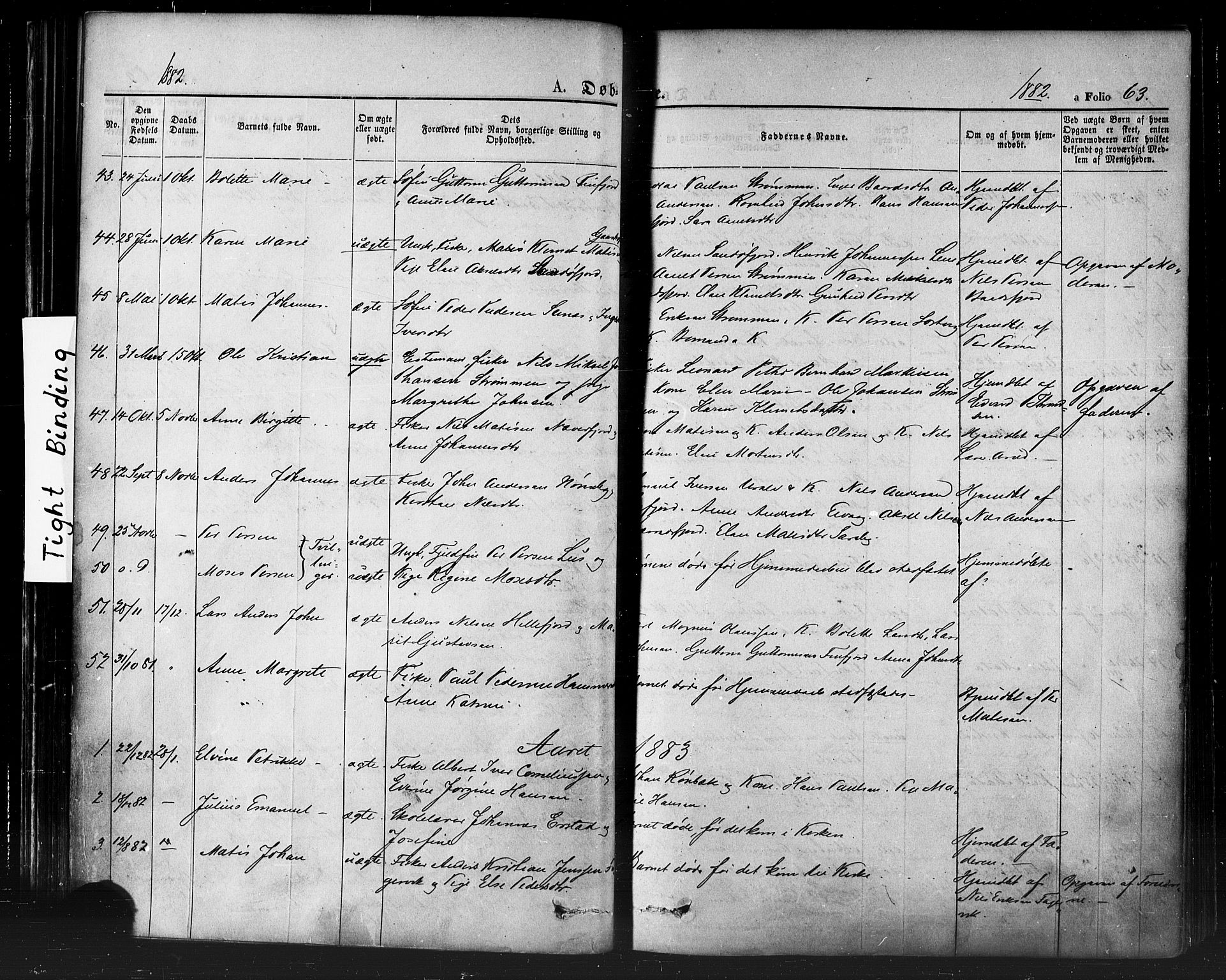 Hammerfest sokneprestkontor, SATØ/S-1347/H/Ha/L0007.kirke: Parish register (official) no. 7, 1869-1884, p. 63