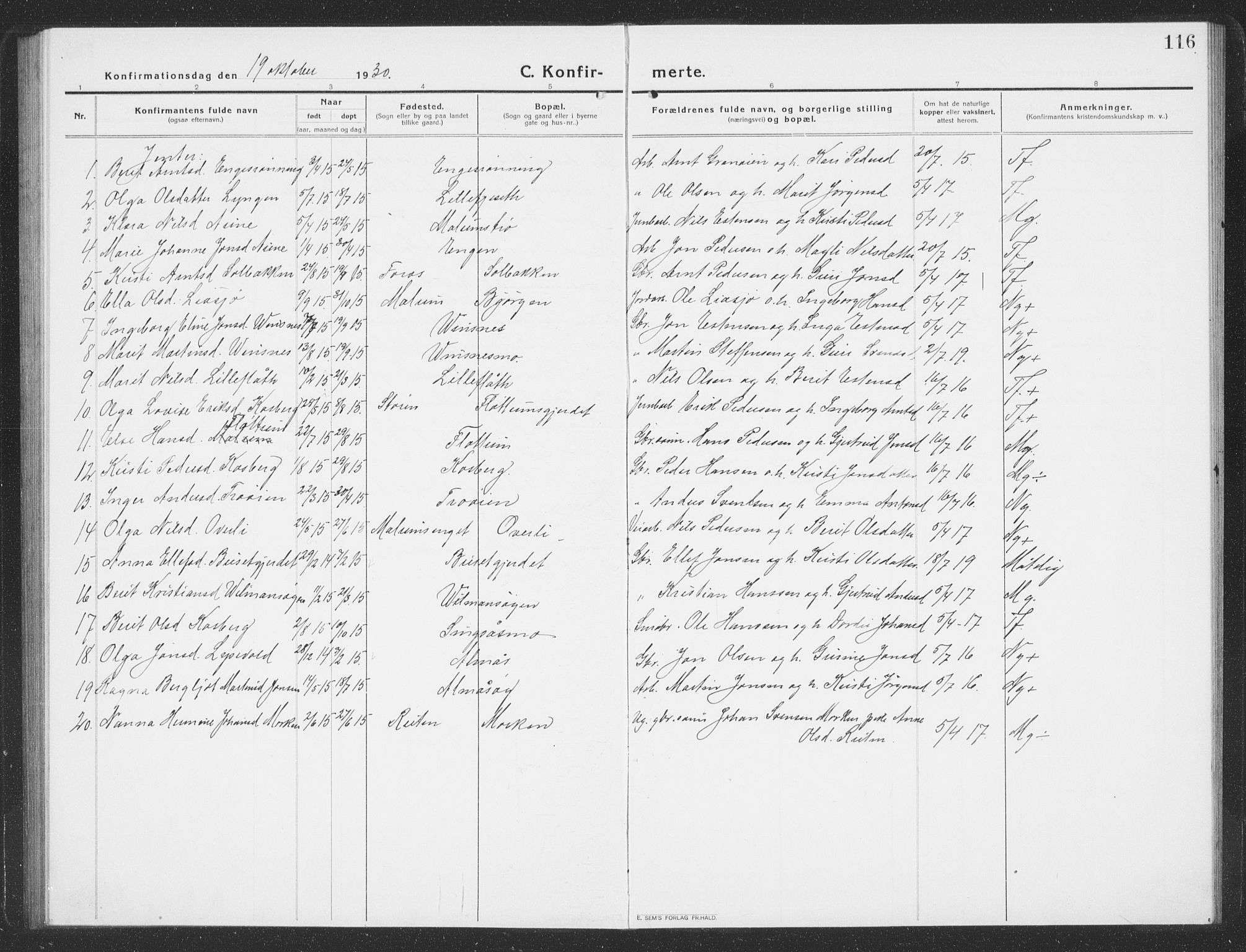 Ministerialprotokoller, klokkerbøker og fødselsregistre - Sør-Trøndelag, SAT/A-1456/688/L1030: Parish register (copy) no. 688C05, 1916-1939, p. 116