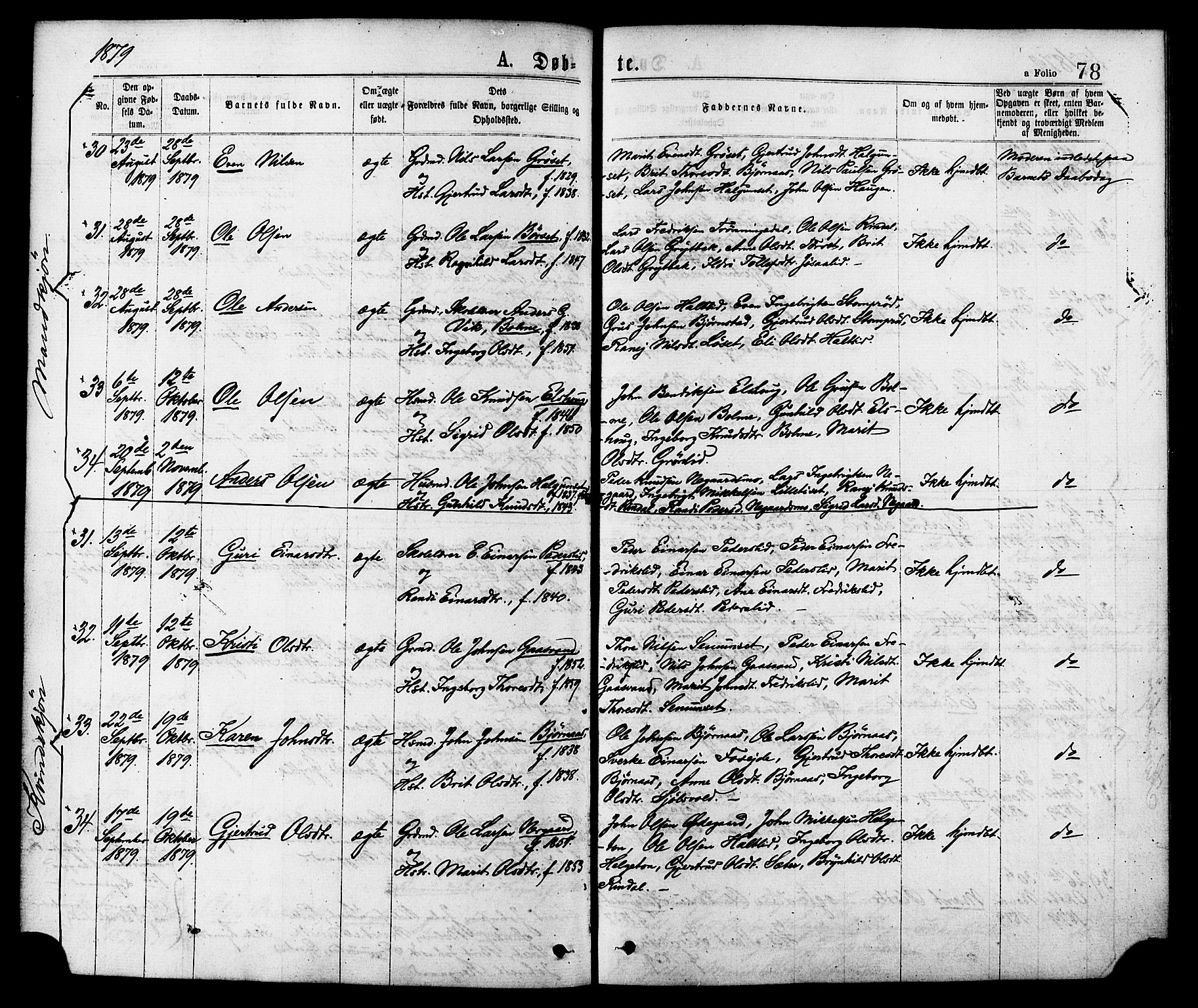 Ministerialprotokoller, klokkerbøker og fødselsregistre - Møre og Romsdal, AV/SAT-A-1454/598/L1068: Parish register (official) no. 598A02, 1872-1881, p. 78