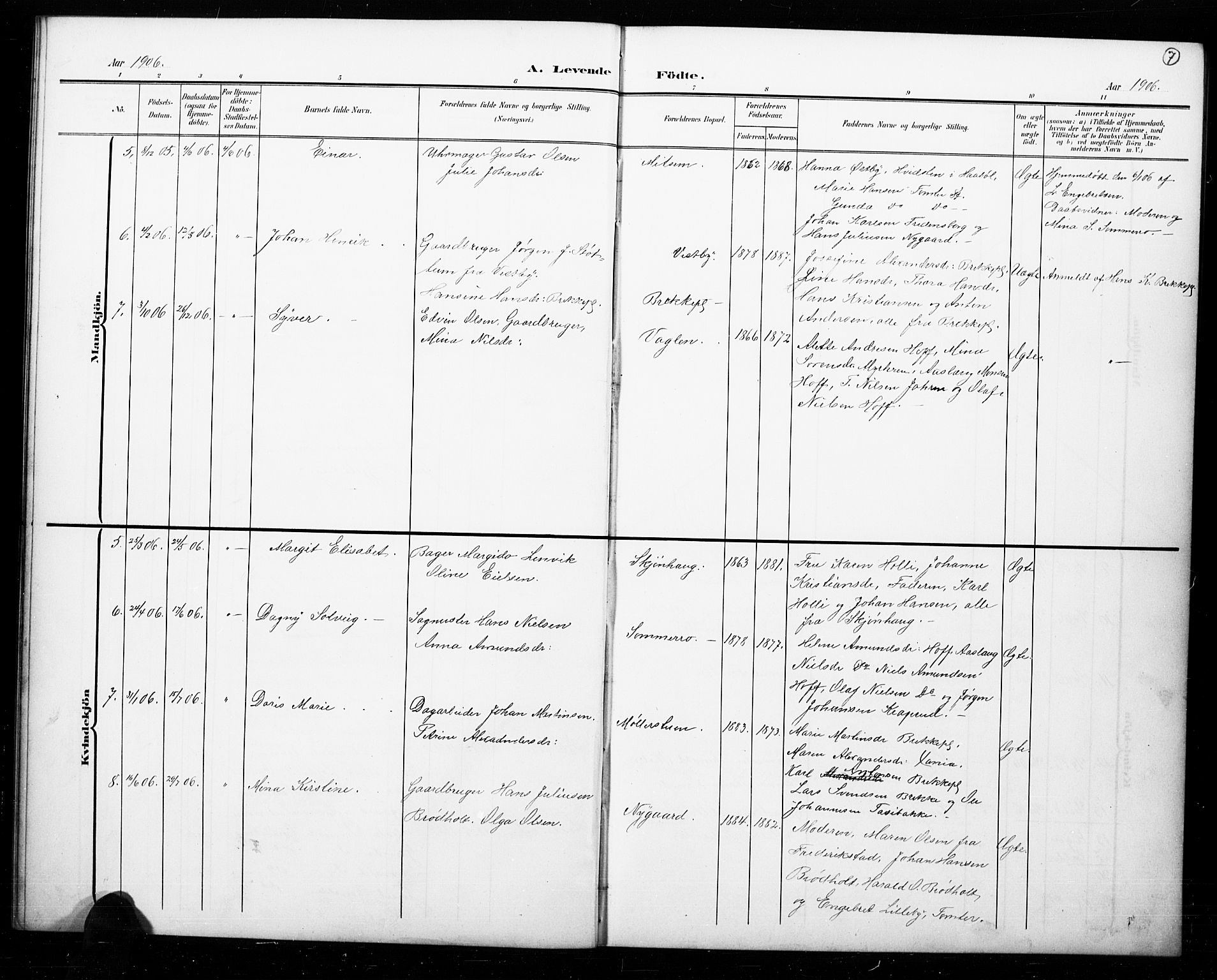 Hobøl prestekontor Kirkebøker, AV/SAO-A-2002/G/Ga/L0001: Parish register (copy) no. I 1, 1905-1927, p. 7