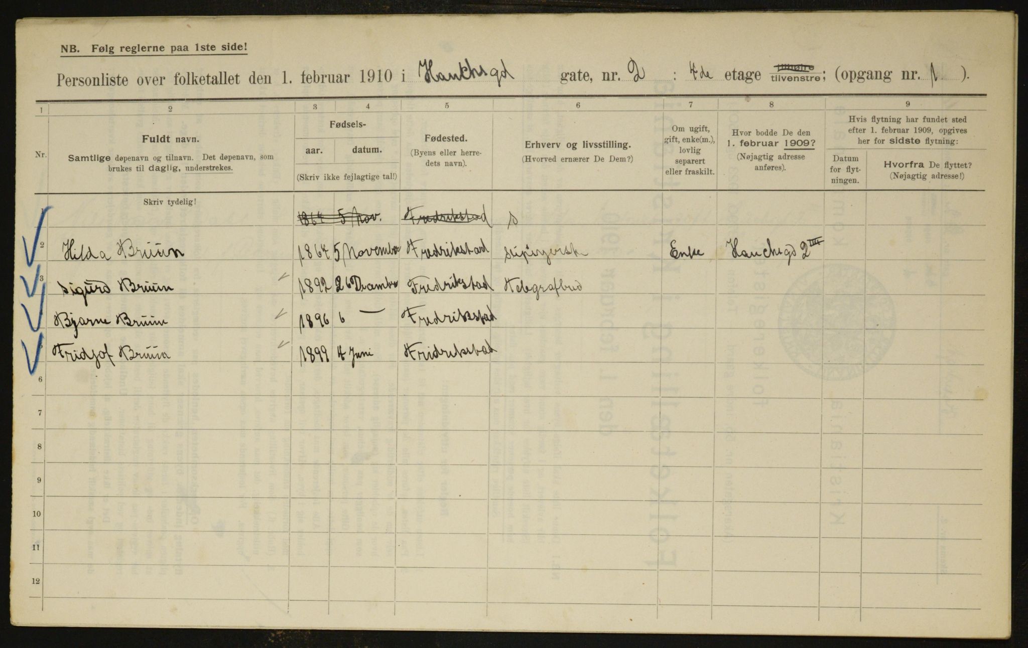 OBA, Municipal Census 1910 for Kristiania, 1910, p. 33247