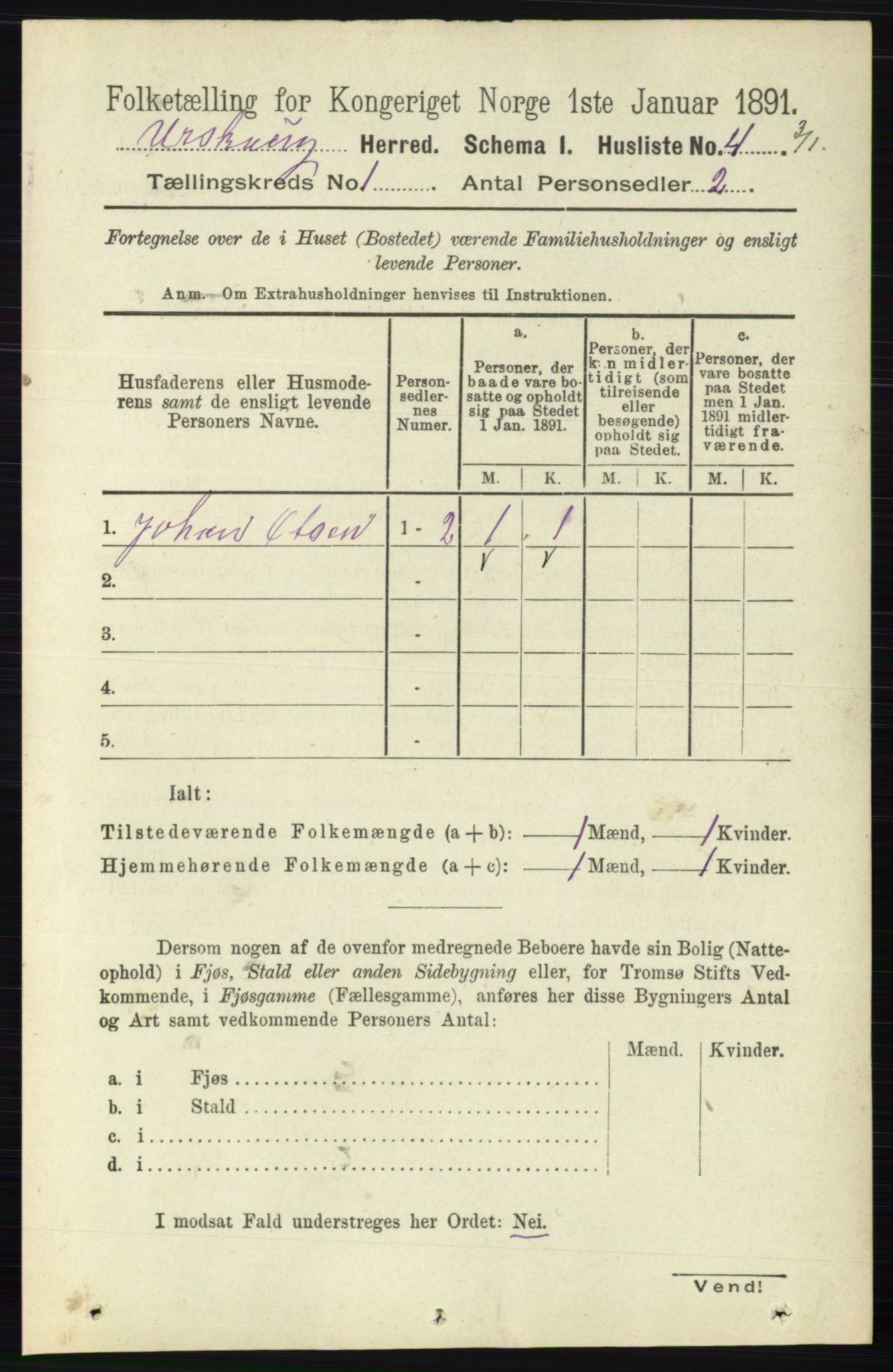 RA, 1891 census for 0224 Aurskog, 1891, p. 33