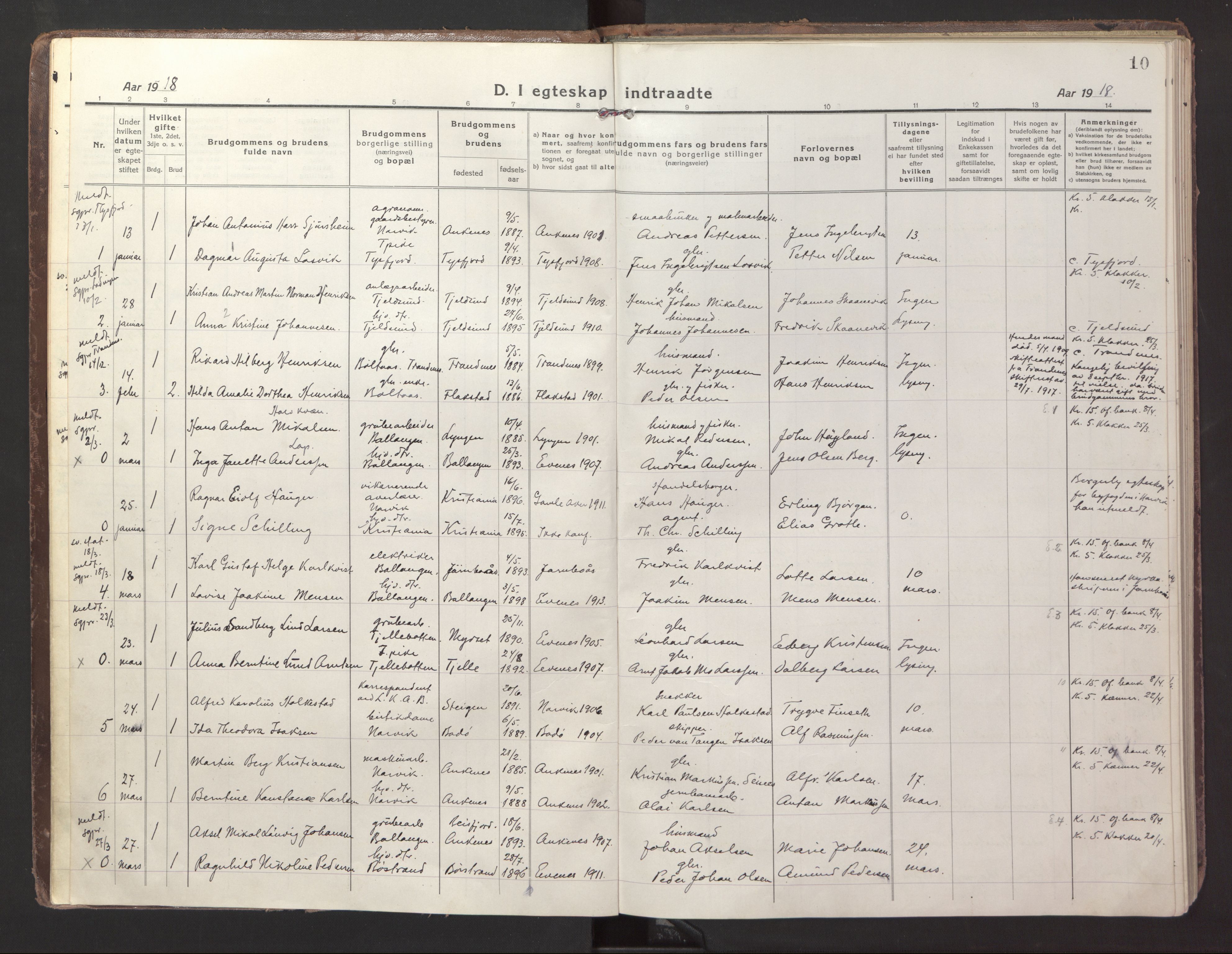 Ministerialprotokoller, klokkerbøker og fødselsregistre - Nordland, AV/SAT-A-1459/871/L1002: Parish register (official) no. 871A18, 1917-1926, p. 10