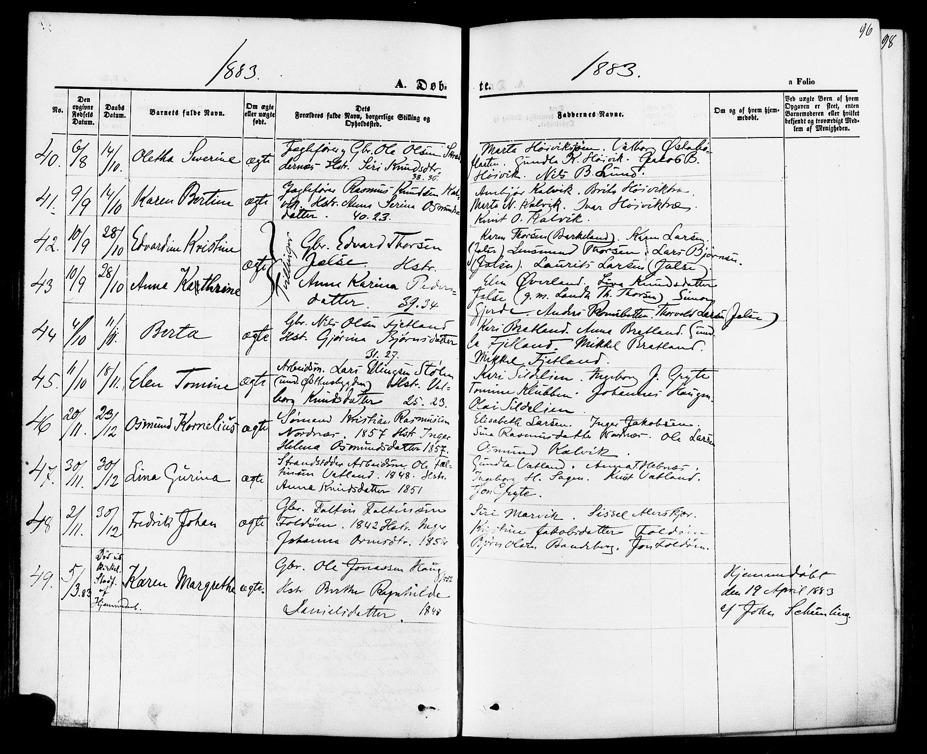 Jelsa sokneprestkontor, AV/SAST-A-101842/01/IV: Parish register (official) no. A 8, 1867-1883, p. 96