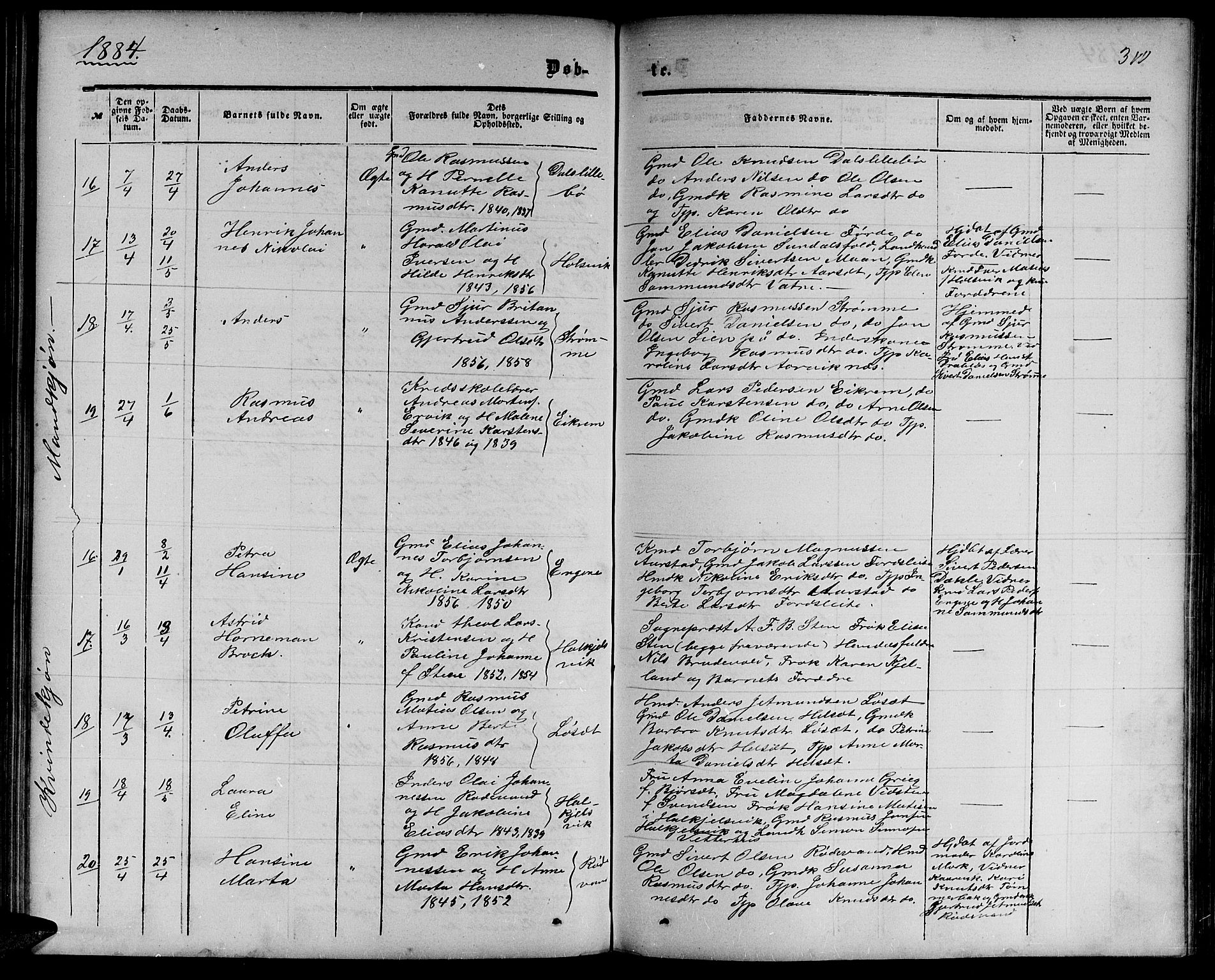 Ministerialprotokoller, klokkerbøker og fødselsregistre - Møre og Romsdal, AV/SAT-A-1454/511/L0157: Parish register (copy) no. 511C03, 1864-1884, p. 310