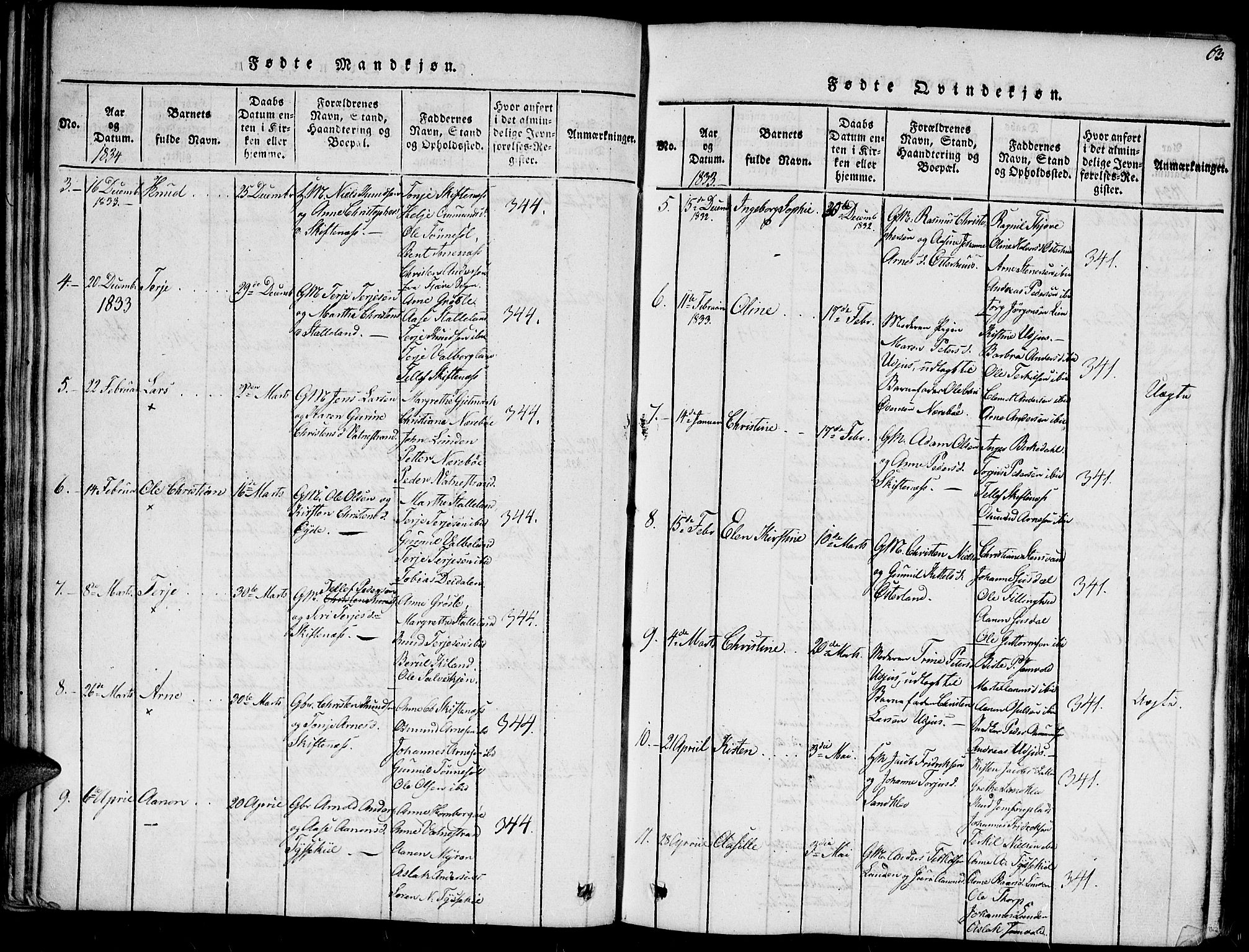 Hommedal sokneprestkontor, SAK/1111-0023/F/Fa/Fab/L0003: Parish register (official) no. A 3, 1815-1848, p. 63