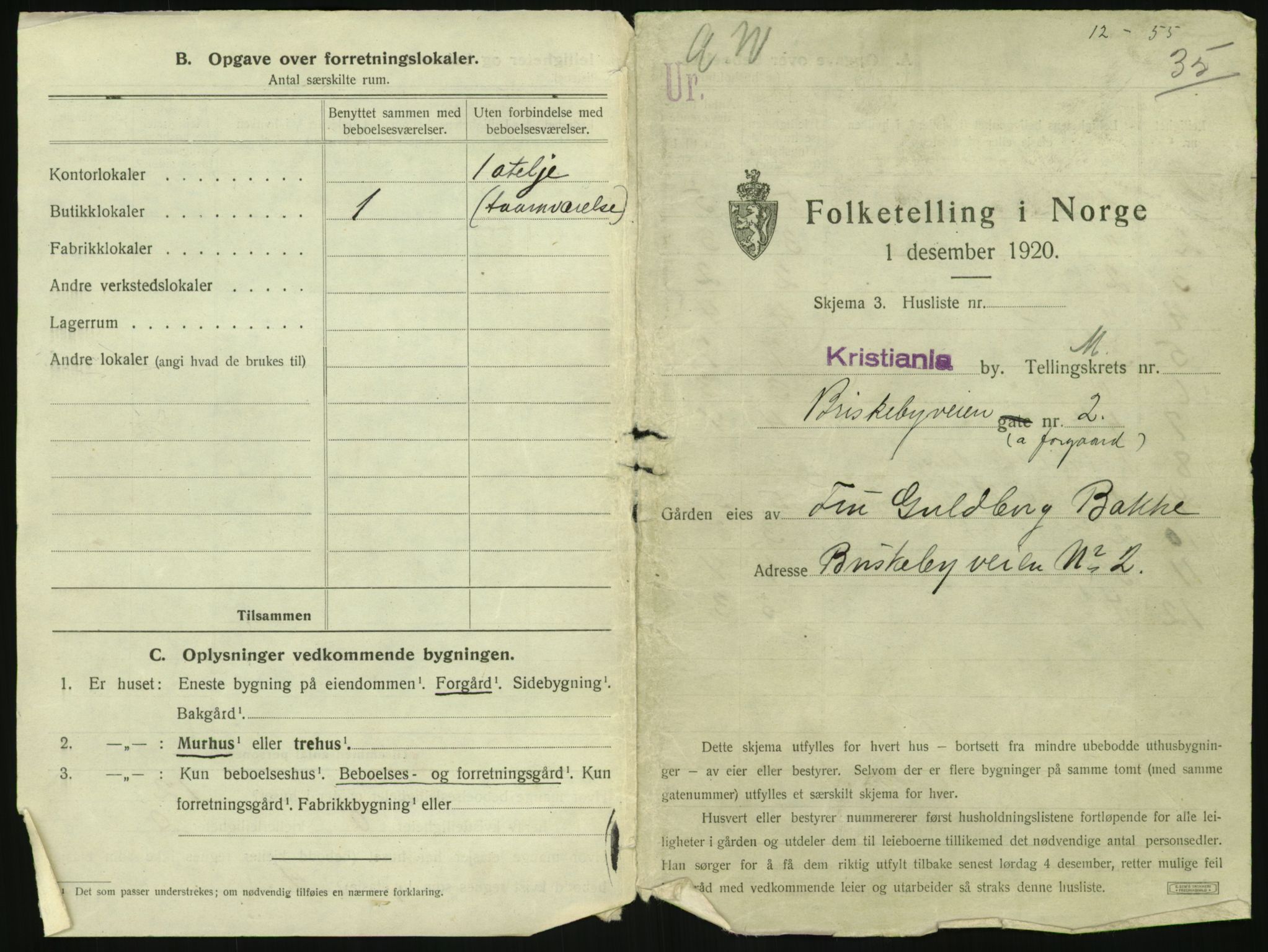 SAO, 1920 census for Kristiania, 1920, p. 9244