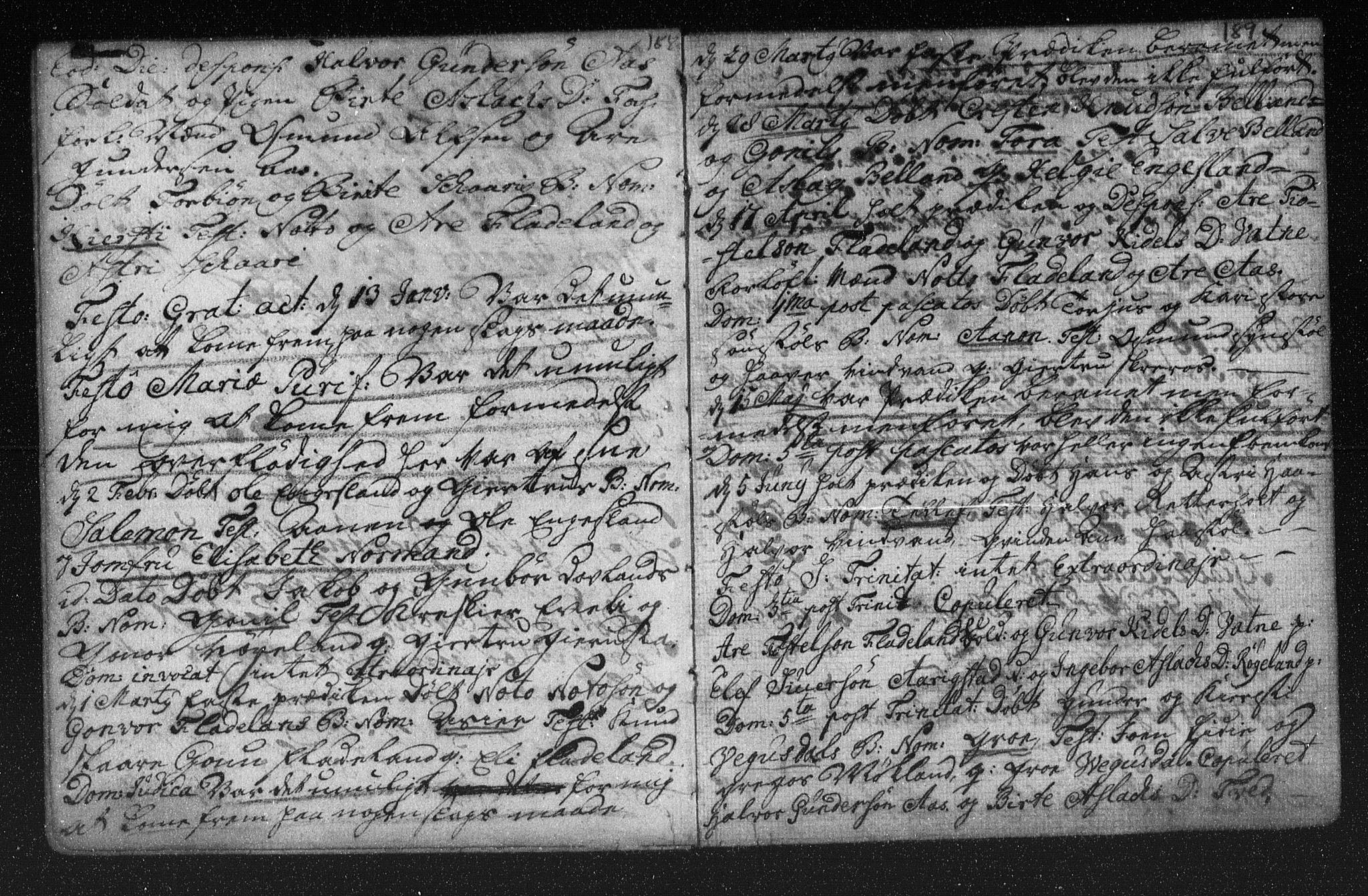 Herefoss sokneprestkontor, AV/SAK-1111-0019/F/Fa/Fab/L0001: Parish register (official) no. A 1, 1704-1779, p. 188-189