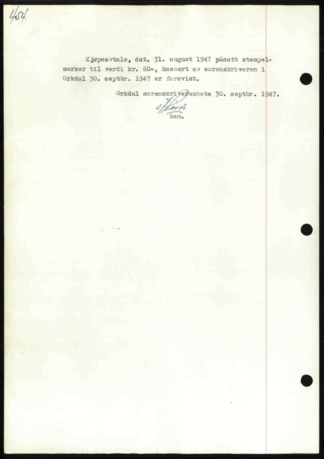 Orkdal sorenskriveri, SAT/A-4169/1/2/2C: Mortgage book no. A, 1947-1947, Diary no: : 1239/1947