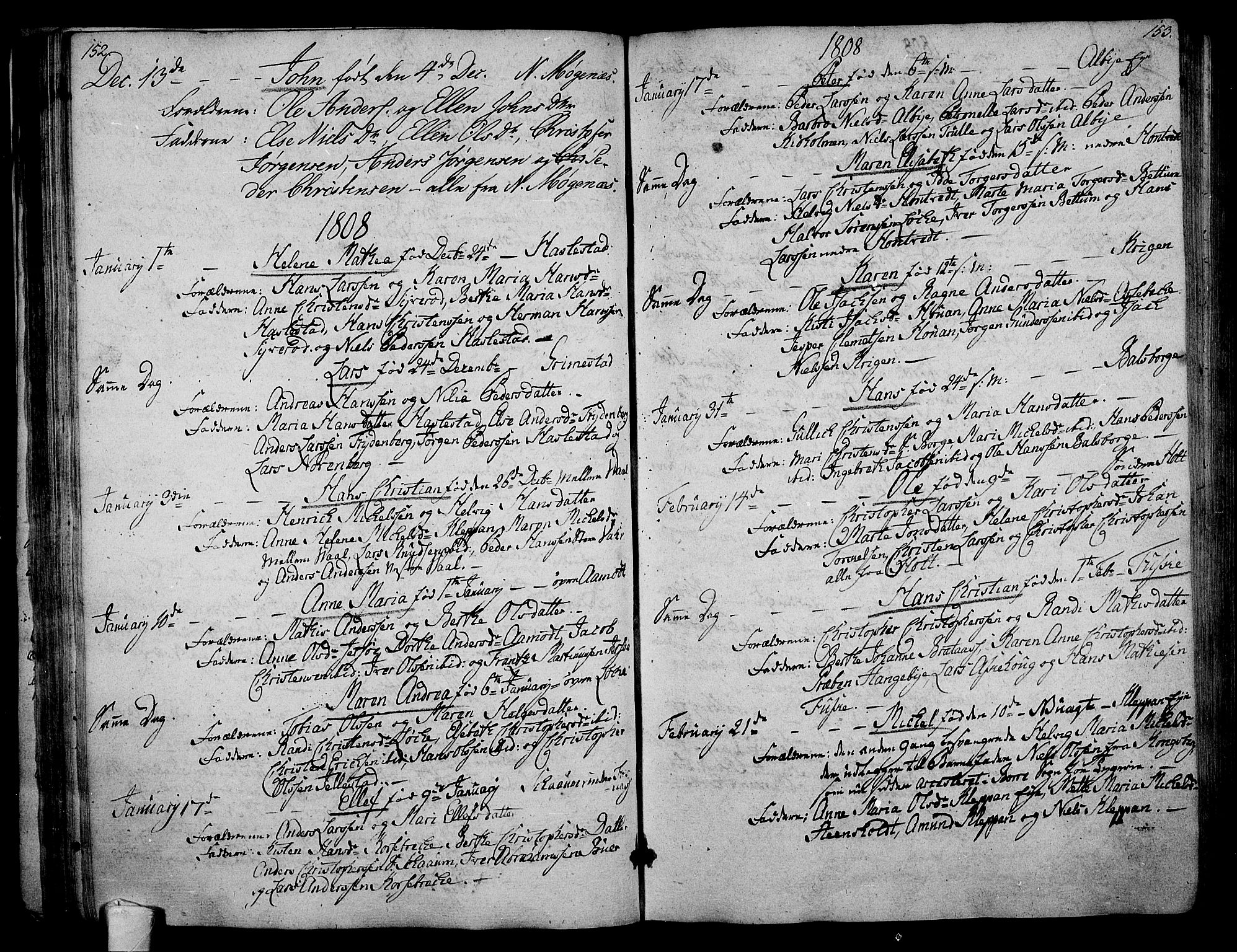 Stokke kirkebøker, AV/SAKO-A-320/F/Fa/L0004: Parish register (official) no. I 4, 1804-1815, p. 152-153