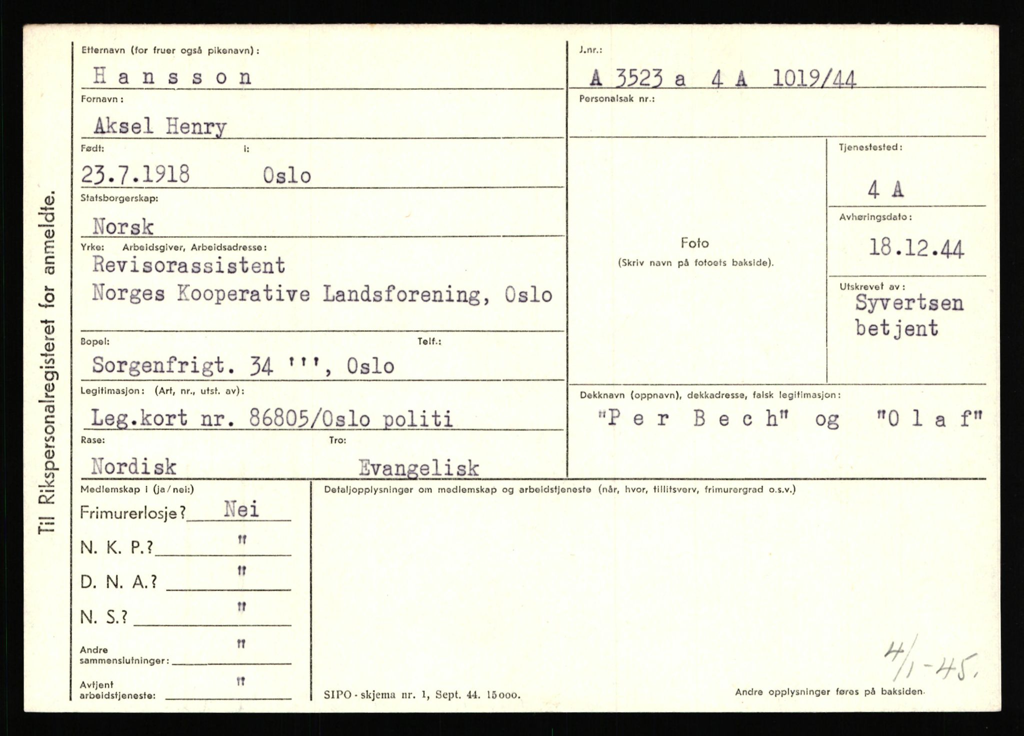 Statspolitiet - Hovedkontoret / Osloavdelingen, AV/RA-S-1329/C/Ca/L0006: Hanche - Hokstvedt, 1943-1945, p. 1716