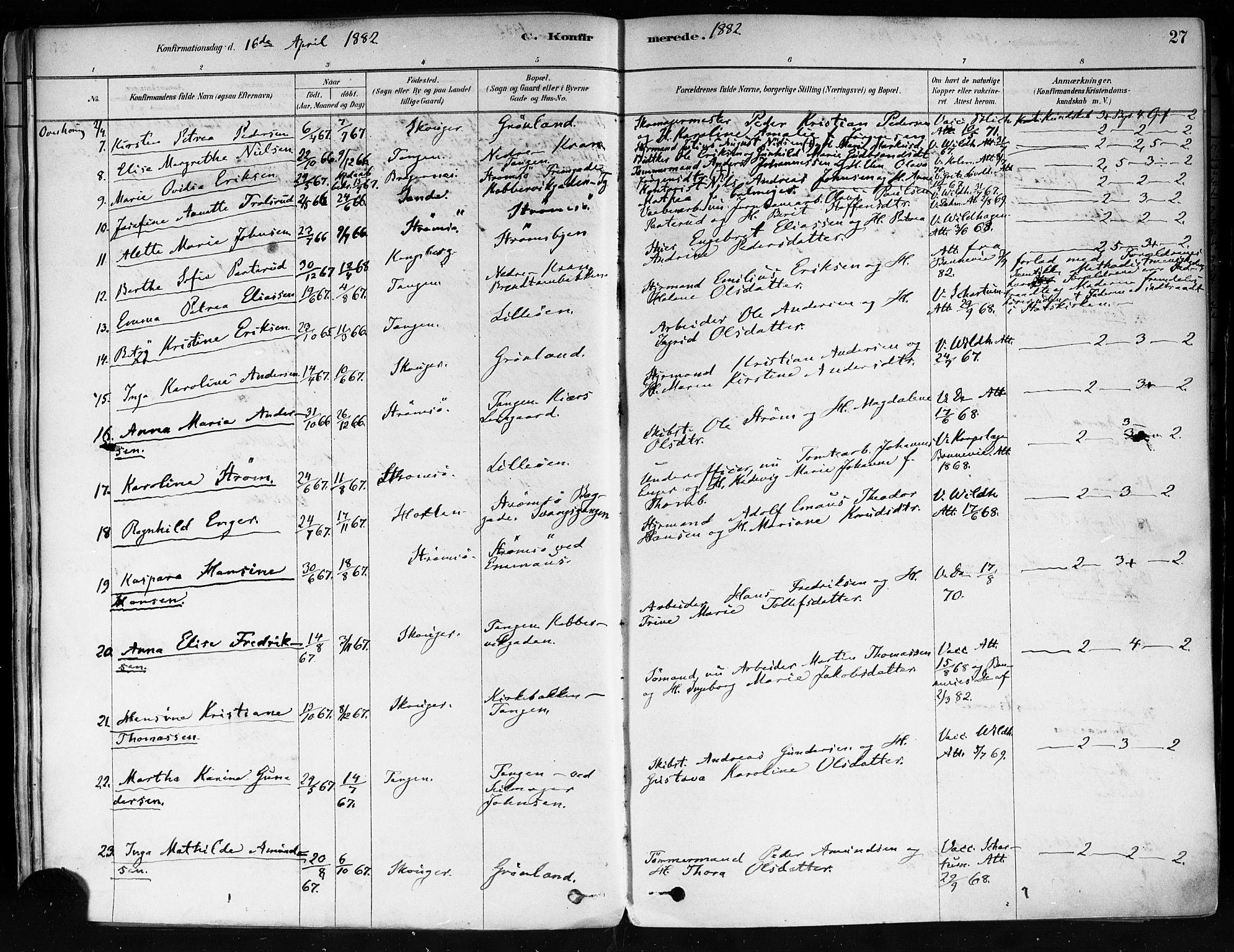 Strømsø kirkebøker, AV/SAKO-A-246/F/Fa/L0022: Parish register (official) no. I 22, 1879-1899, p. 27