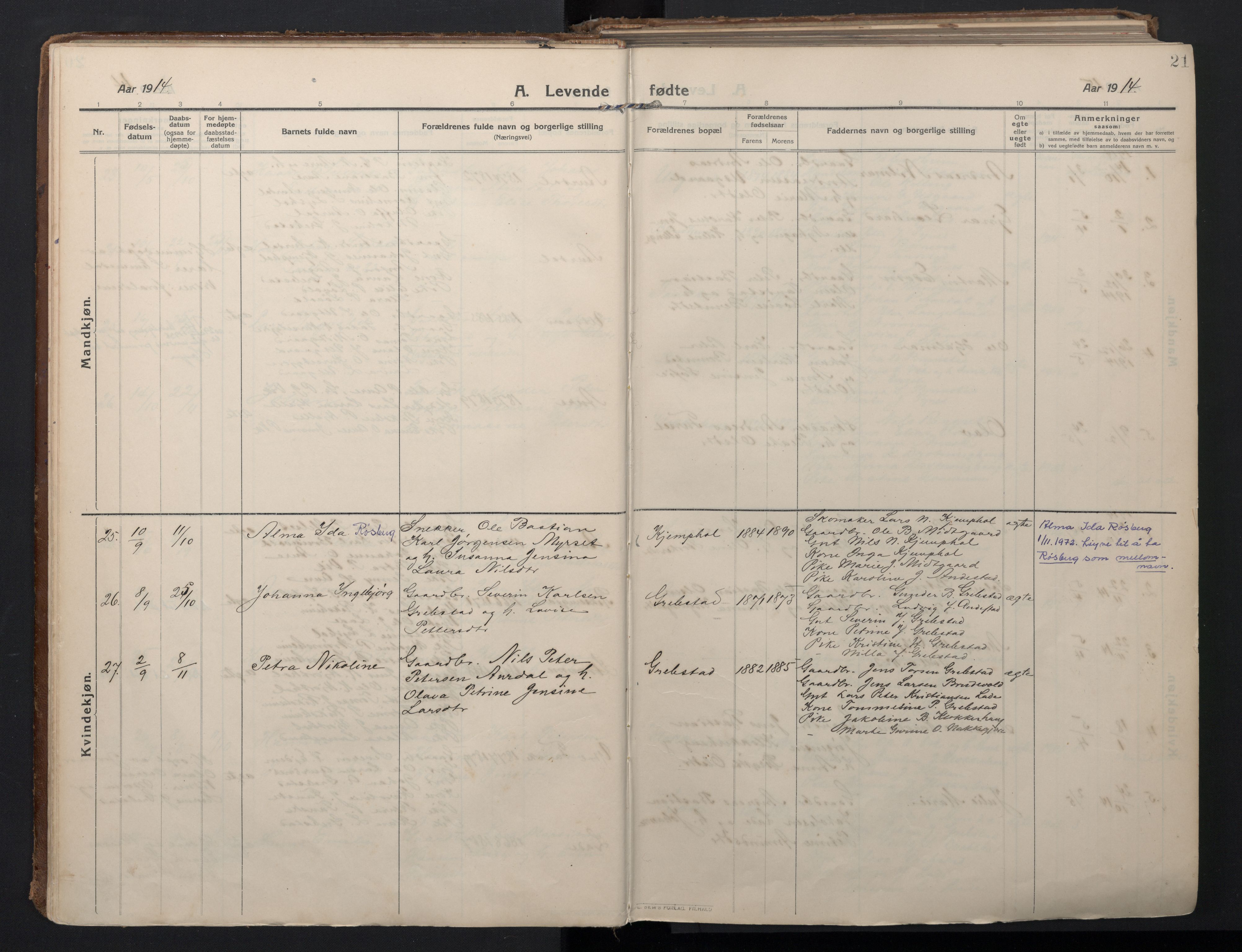 Ministerialprotokoller, klokkerbøker og fødselsregistre - Møre og Romsdal, AV/SAT-A-1454/523/L0337: Parish register (official) no. 523A04, 1911-1929, p. 21