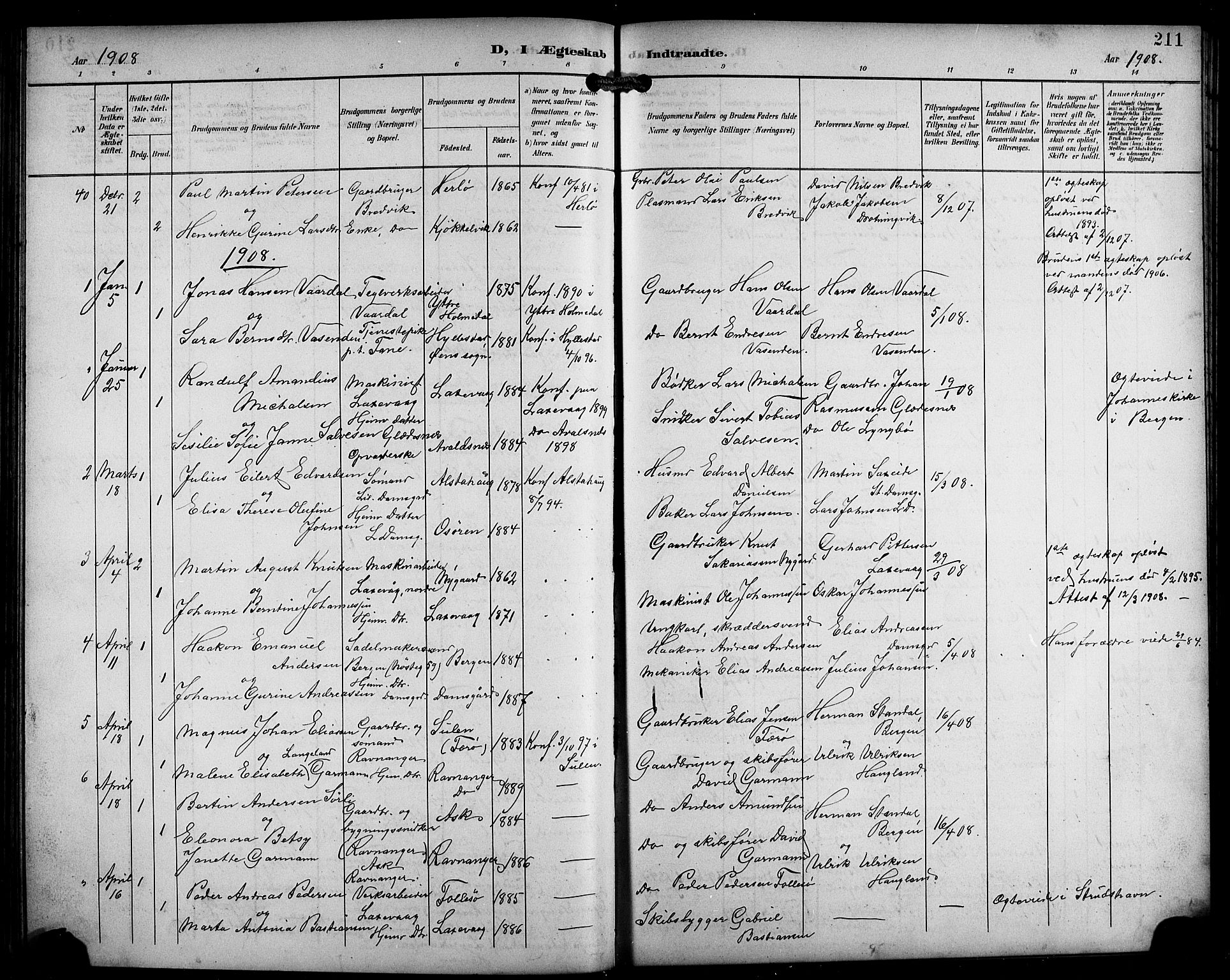 Laksevåg Sokneprestembete, SAB/A-76501/H/Ha/Hab/Haba/L0004: Parish register (copy) no. A 4, 1899-1909, p. 211