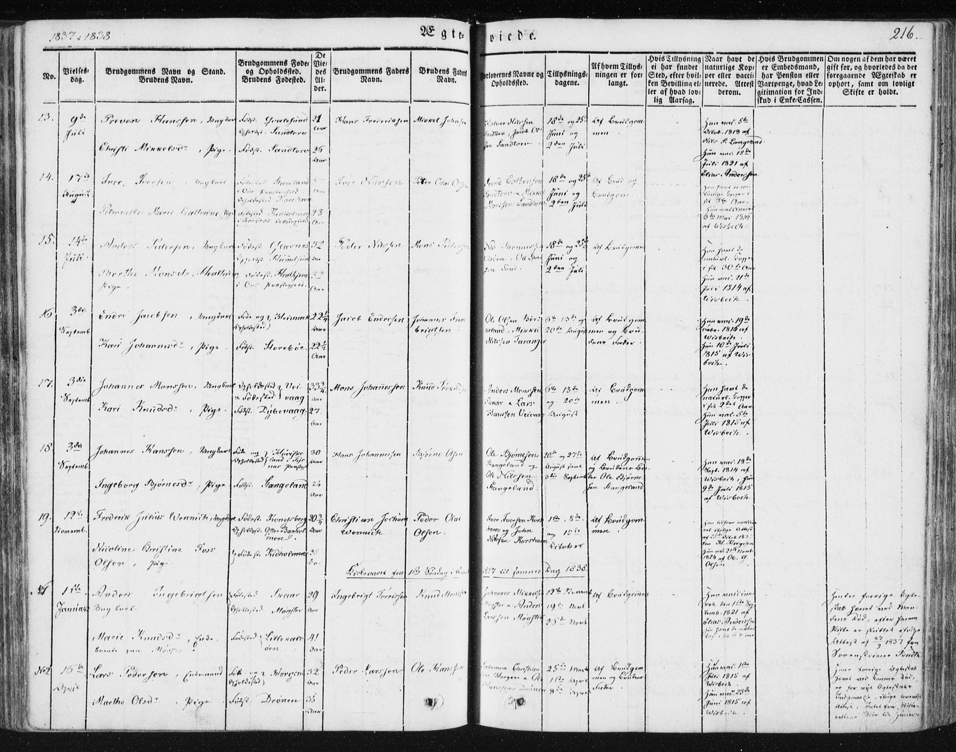 Sund sokneprestembete, AV/SAB-A-99930: Parish register (official) no. A 13, 1835-1849, p. 216