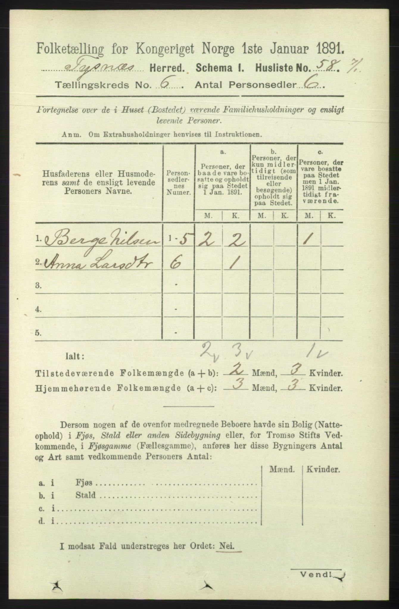 RA, 1891 census for 1223 Tysnes, 1891, p. 2357