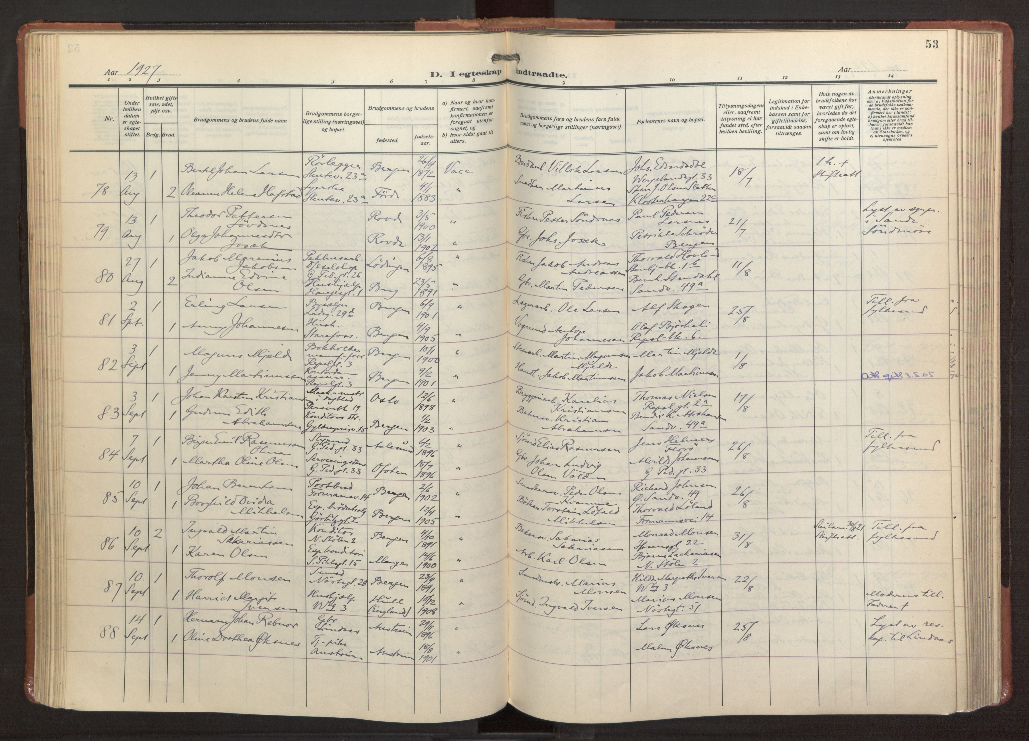 Sandviken Sokneprestembete, AV/SAB-A-77601/H/Ha/L0016: Parish register (official) no. D 3, 1923-1940, p. 53