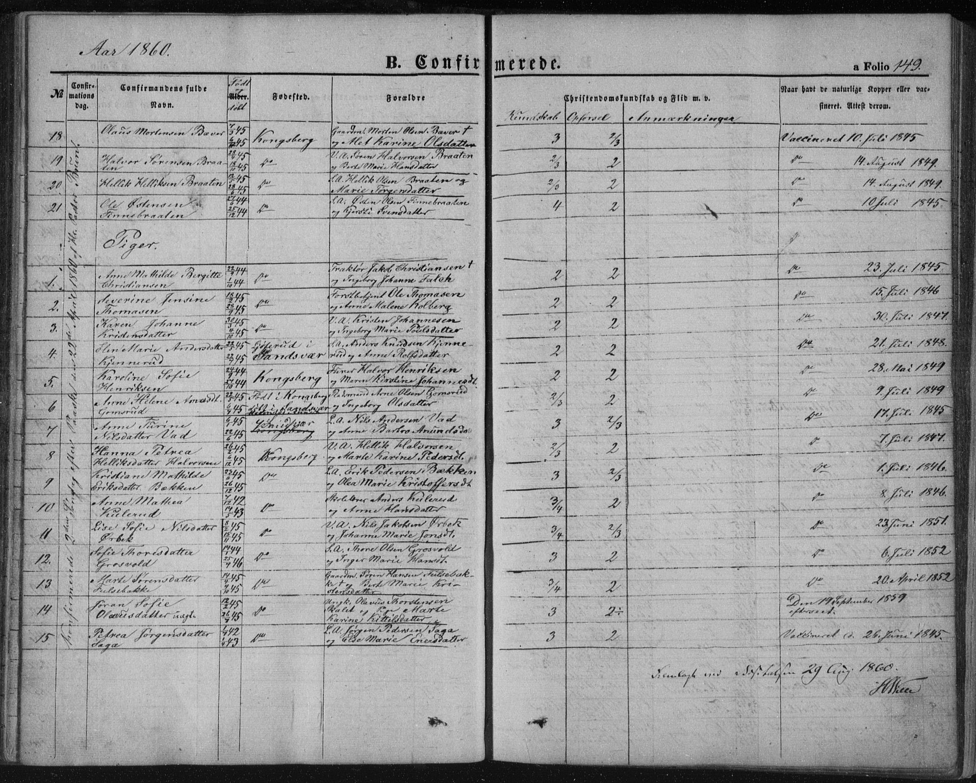 Kongsberg kirkebøker, AV/SAKO-A-22/F/Fa/L0010: Parish register (official) no. I 10, 1859-1875, p. 149