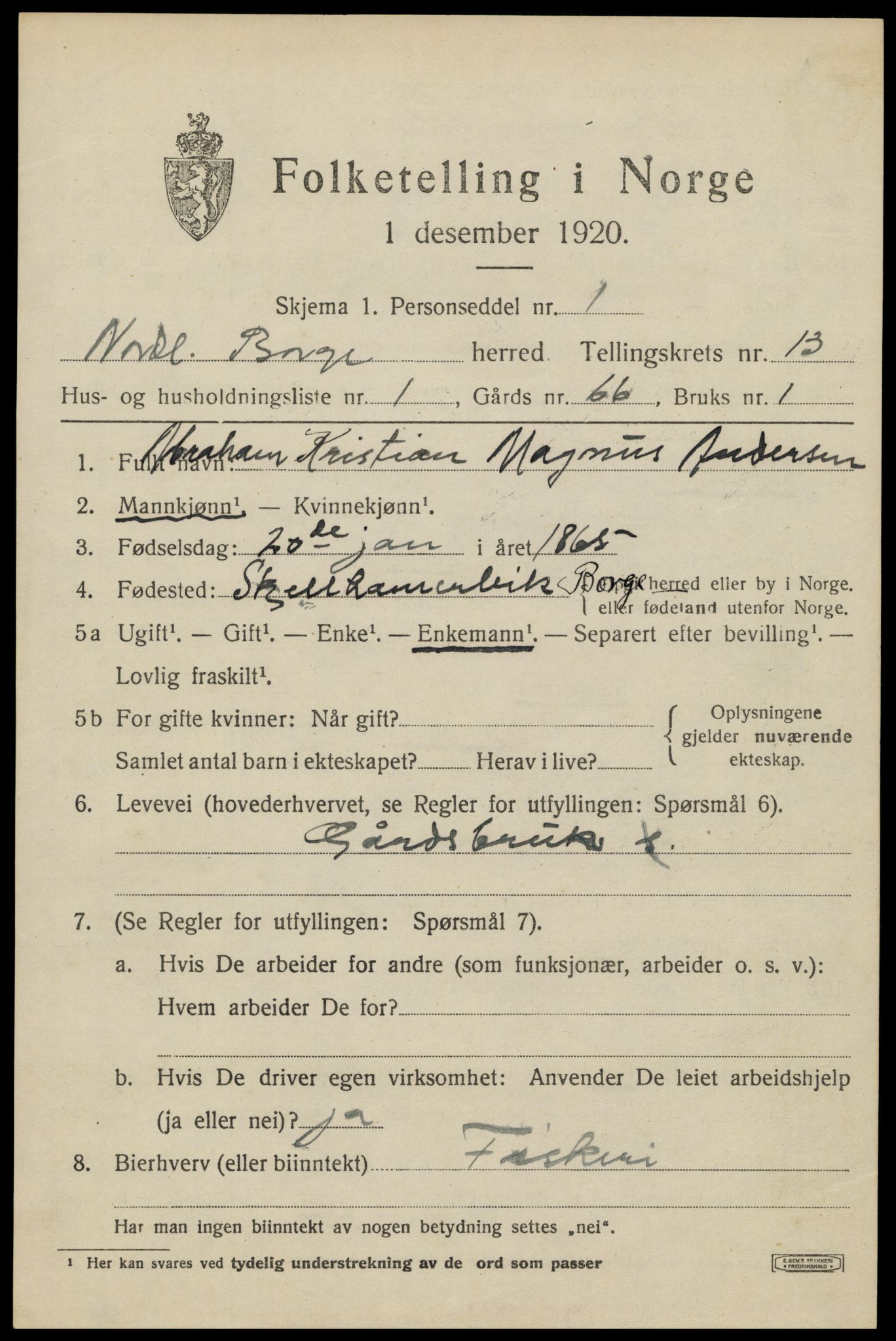 SAT, 1920 census for Borge, 1920, p. 10299