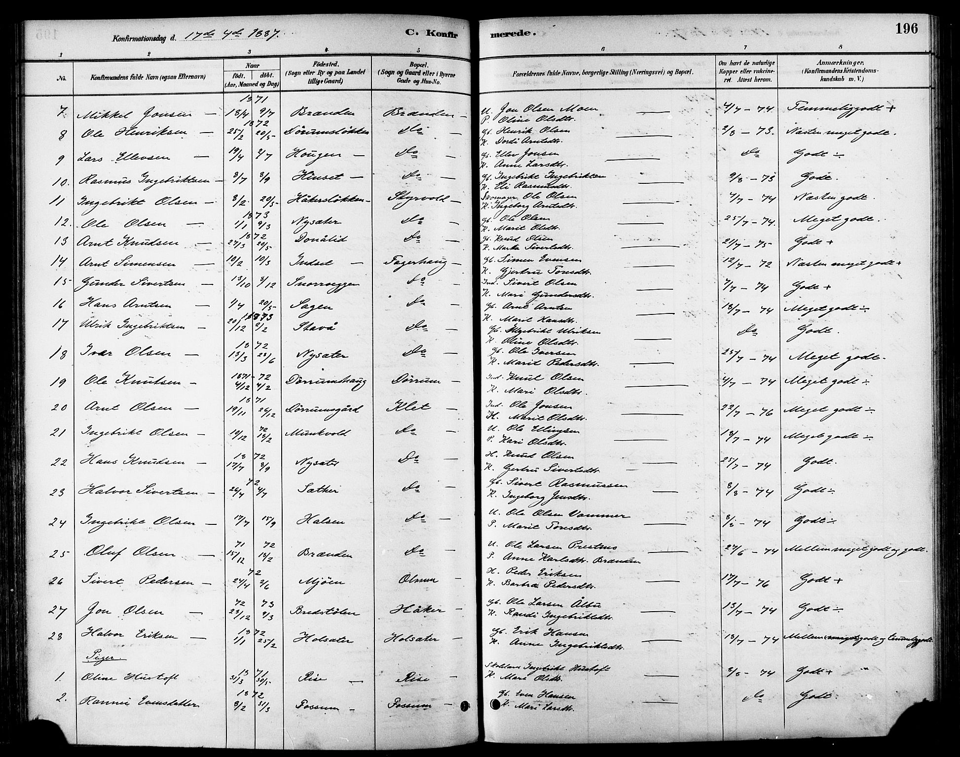 Ministerialprotokoller, klokkerbøker og fødselsregistre - Sør-Trøndelag, SAT/A-1456/678/L0901: Parish register (official) no. 678A10, 1881-1894, p. 196