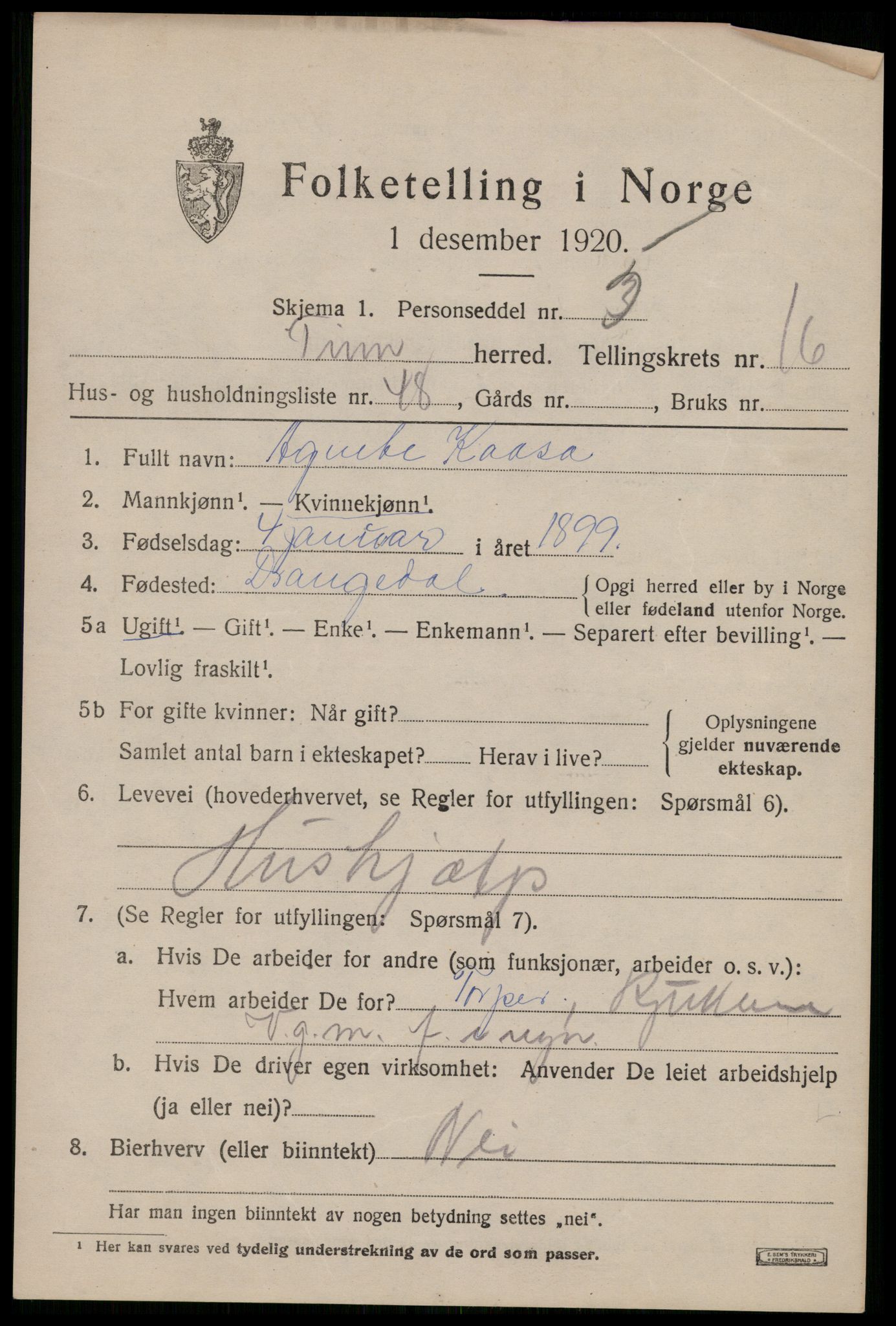 SAKO, 1920 census for Tinn, 1920, p. 17702